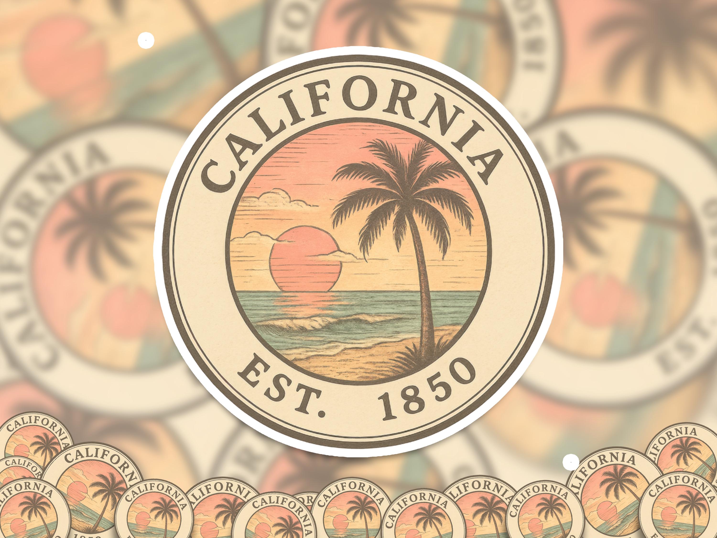 California Sticker, Vintage US States Retro Decal, Waterproof Retro Travel Collection for Laptop Tumbler