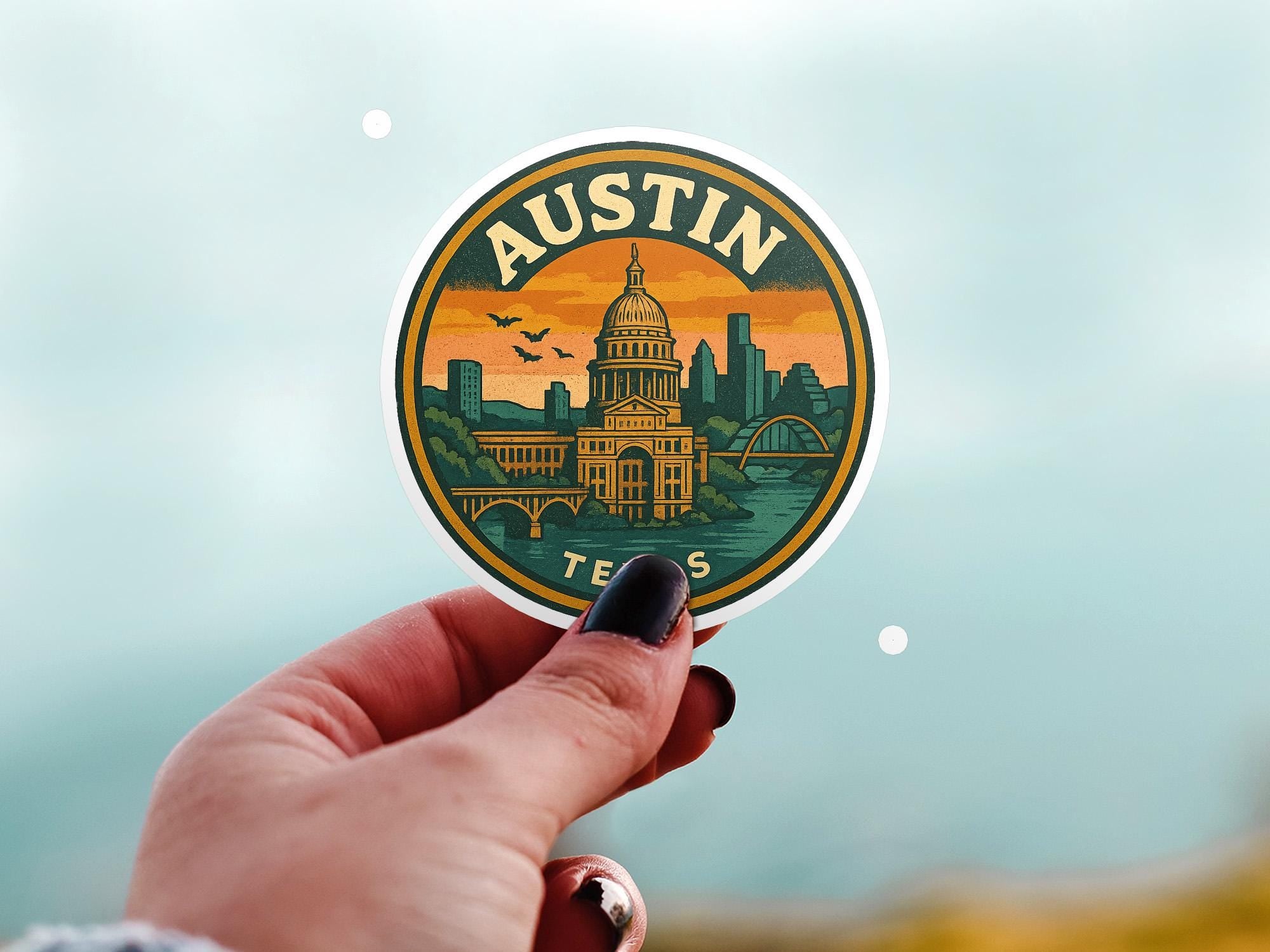 Austin Texas United States Kiss-Cut Vinyl, Waterproof Decal, Retro Travel Lover Collection