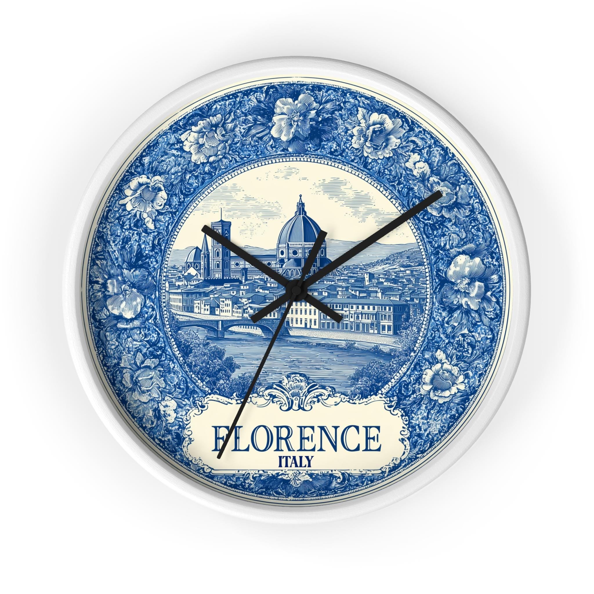 Florence Italy Wall Clock, Delf style Home Decor, Vintage City Travel Keepsake Art