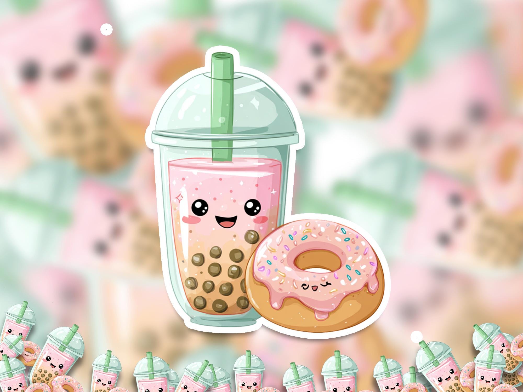 Bubble Tea & Donut Vinyl Decals: Waterproof Laptop Stickers