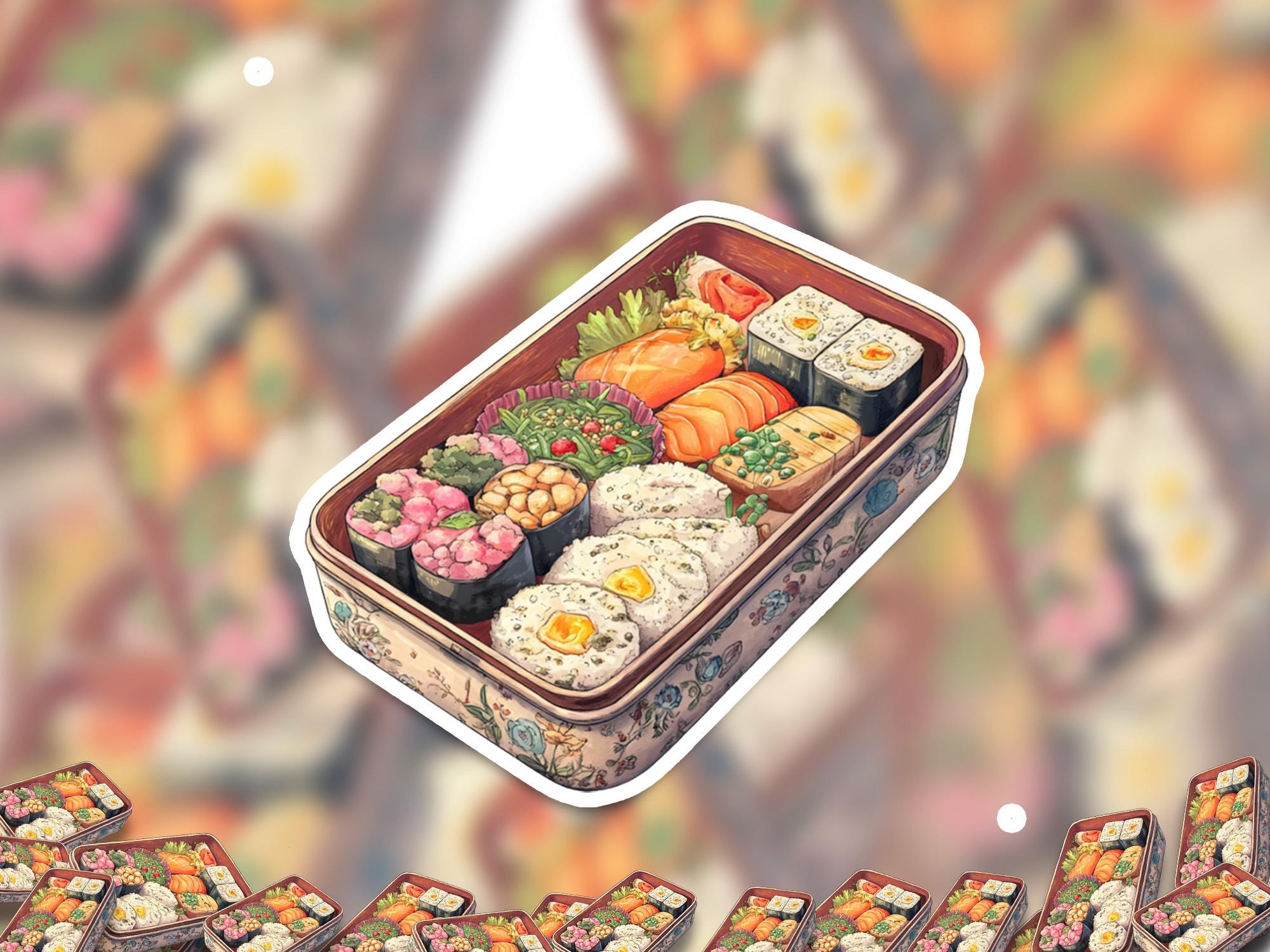 Sushi bento Box Cute kawaii sticker, Kiss-Cut Vinyl Decals, Waterproof Stickers for Laptop & Tumbler, Cute Vinyl Decal Stickers