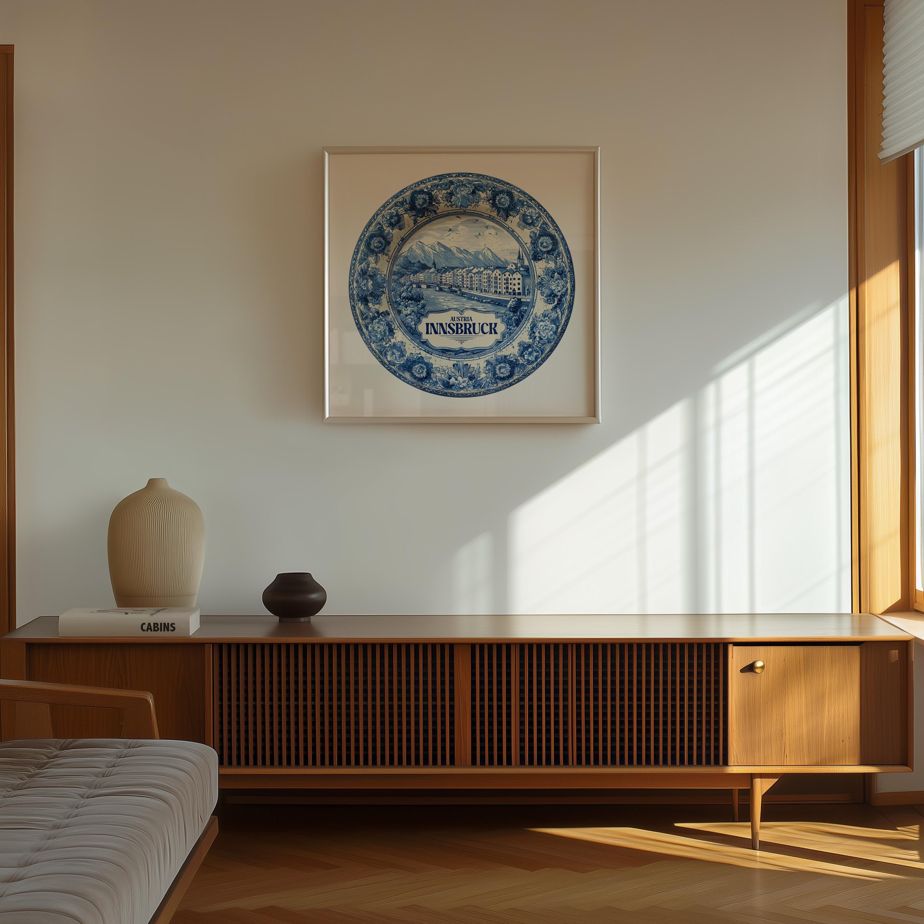 Innsbruck Austria Wall Art, Vintage Delft Blue Poster, City Print, Travel Home Decor