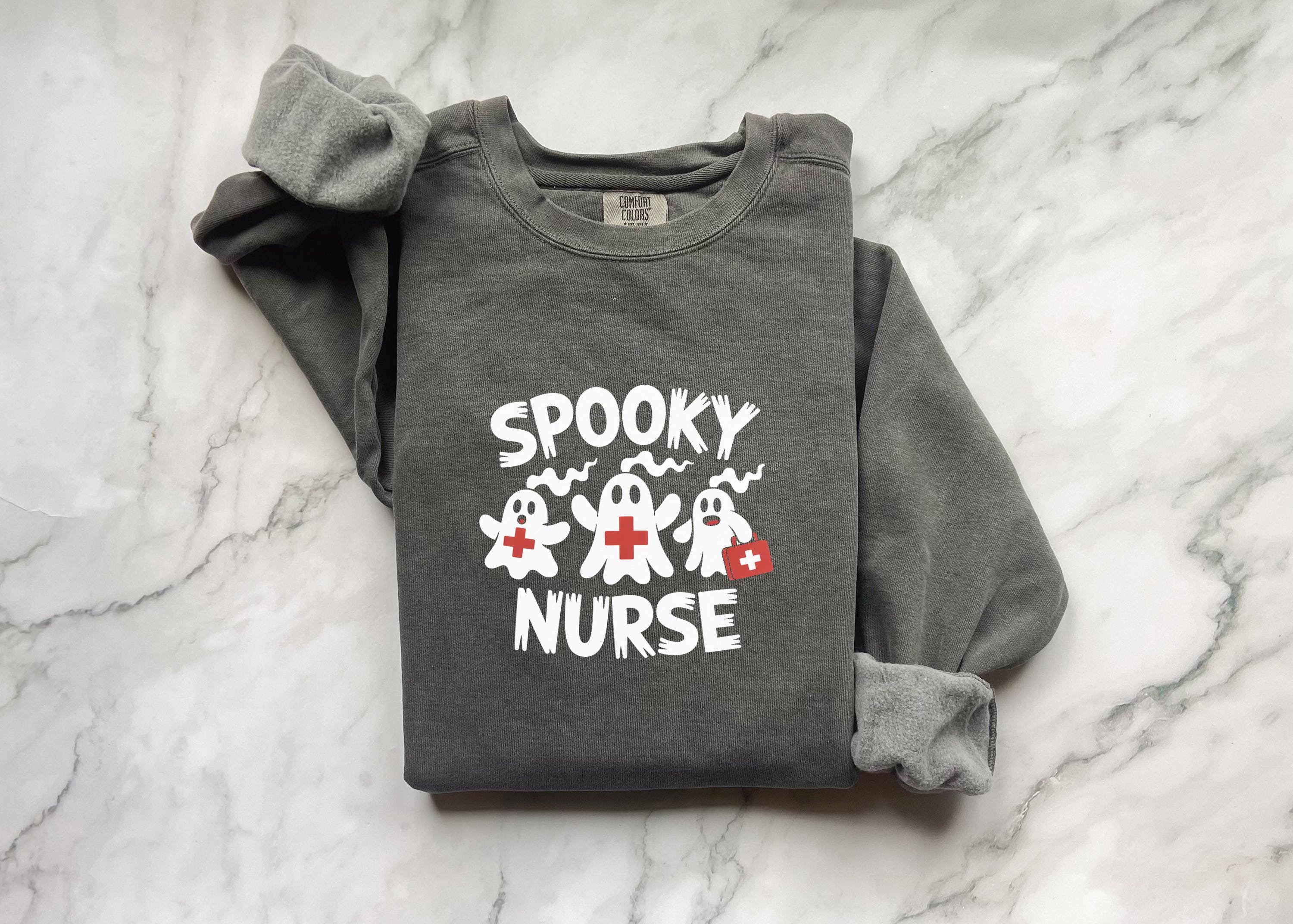 Spooky Nurse crew Halloween Nurse Sweatshirt, Spooky RN Fall Top Cozy Autumn Pullover, Cute Retro Gift for Nurse