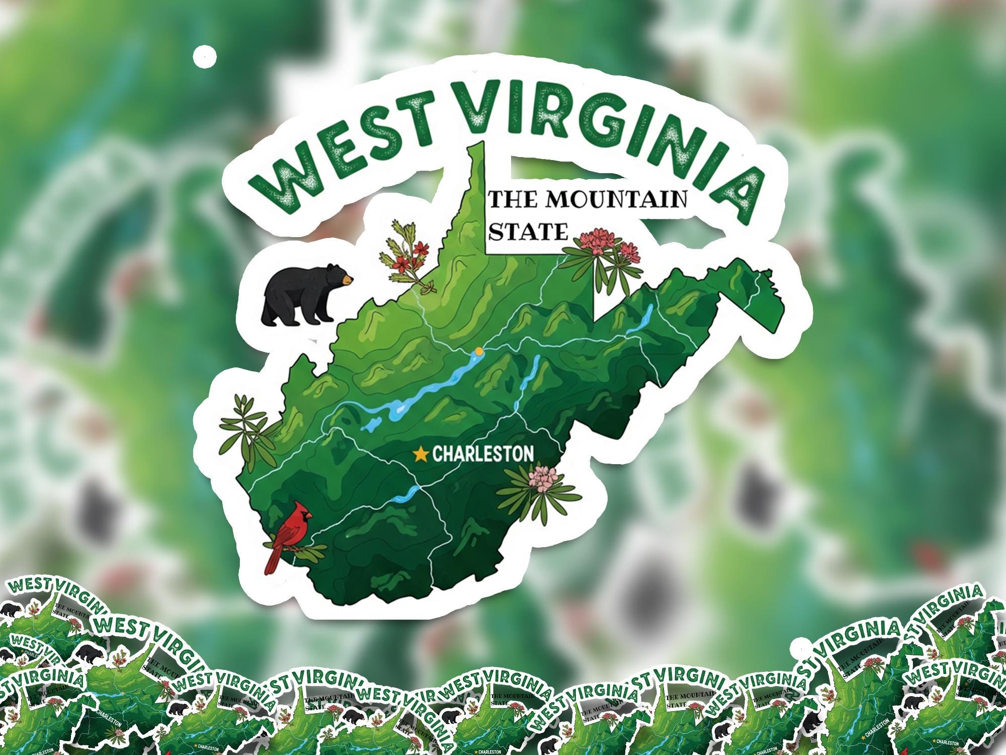 West Virginia State Sticker, USA Kiss-Cut Vinyl, Landmark Waterproof Decal, United States Travel Collection