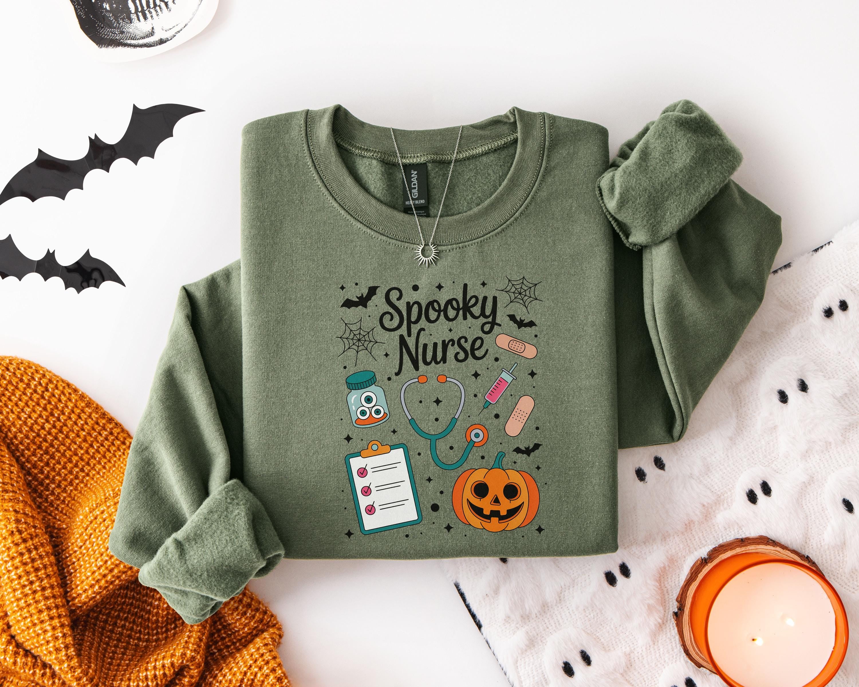 Cute Spooky Nurse Halloween Shirt, Funny RN Top in Retro Medical School, Cute Fall Apparel, Cozy Autumn Outfit, Unique Gift for Nurse