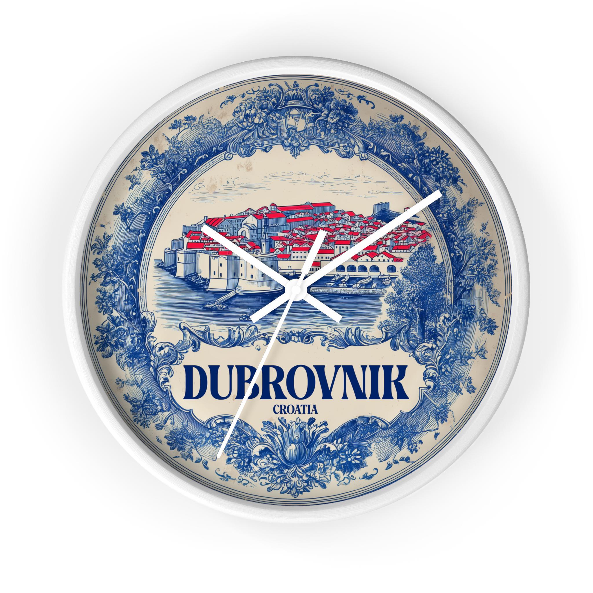 Dubrovnik Croatia Wall Clock, Delf style Home Decor, Vintage City Travel Keepsake Art