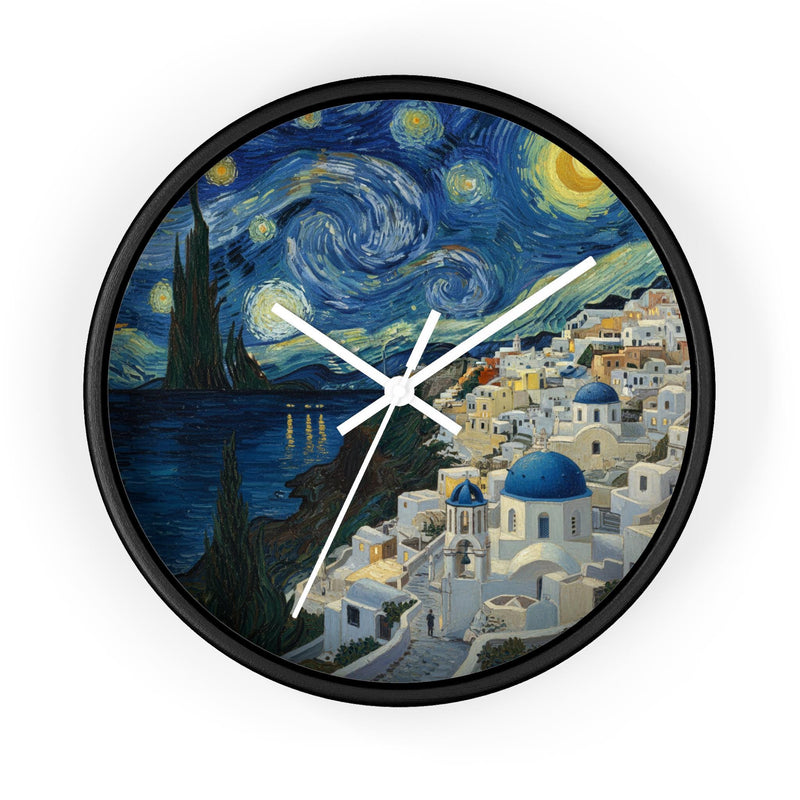 Santorini Greece Wall Clock Vintage Van Gogh Starry Night Home Gift
