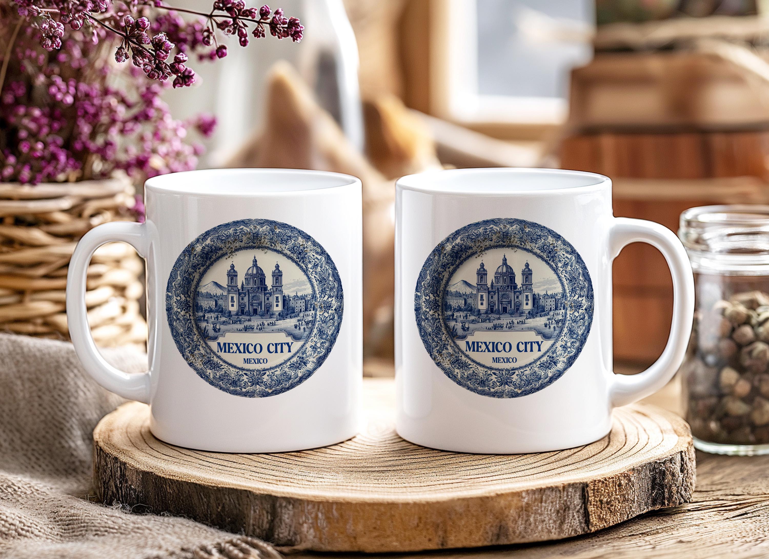 Mexico City Mexico Mug, Custom Delft Style cup, Personalized Vintage Travel City Gift