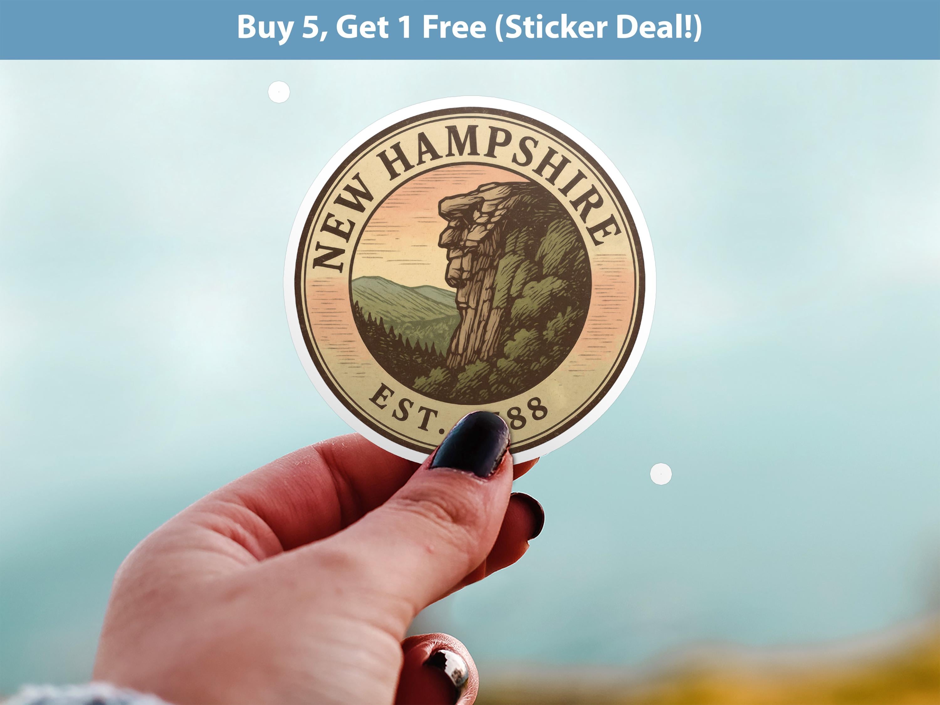 New Hampshire Sticker, Vintage US States Retro Decal, Waterproof Retro Travel Collection for Laptop Tumbler