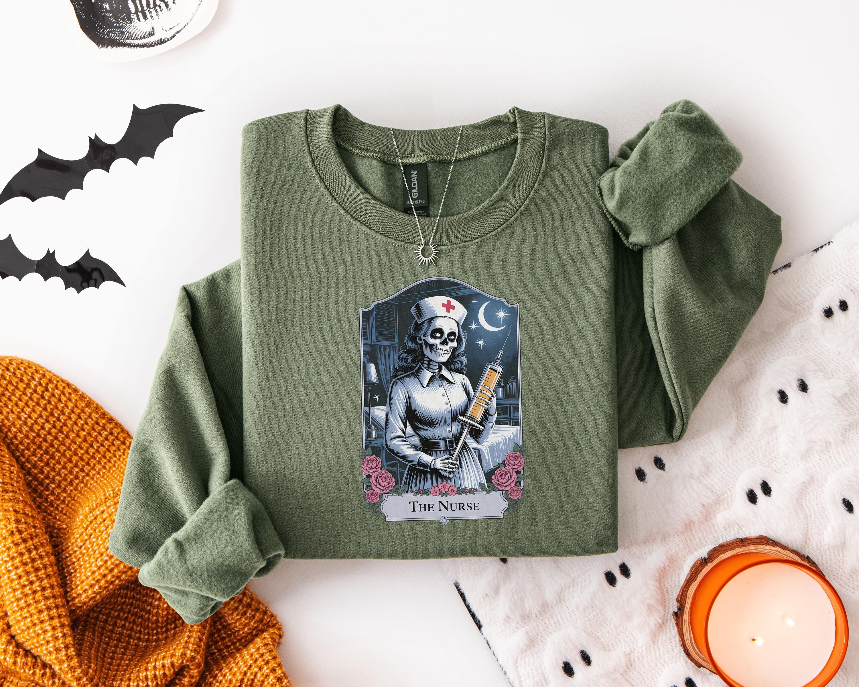 Skeleton Nurse Halloween Sweatshirt: Spooky Gothic RN Apparel