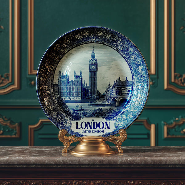 London Decorative Plate, Delft Vintage Home Decor Personalized Gift Travel Housewarming