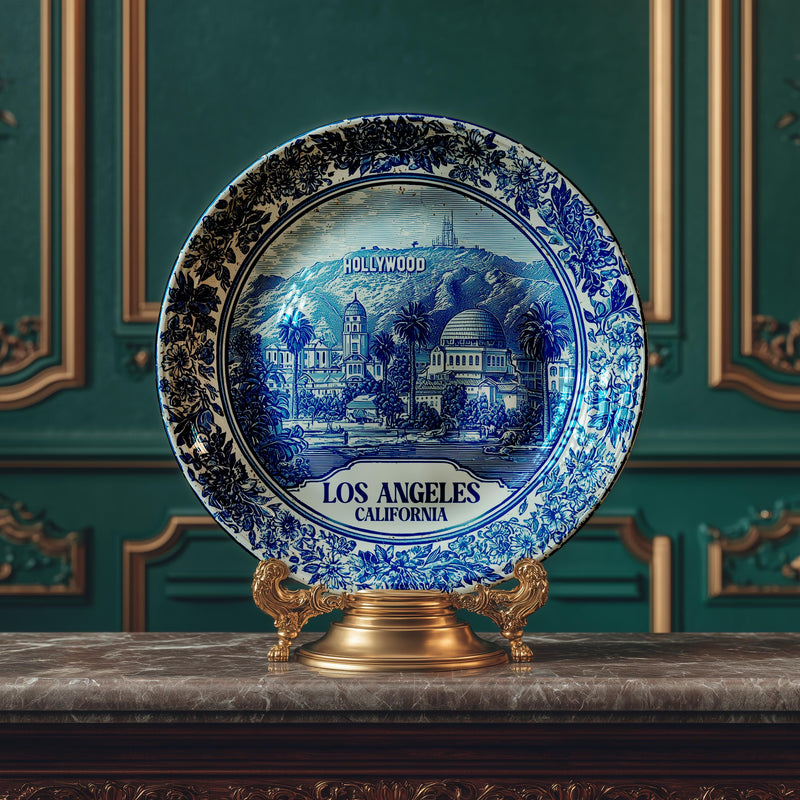 Los Angeles Decorative Plate, Delft Vintage Home Decor Personalized Gift Travel Housewarming