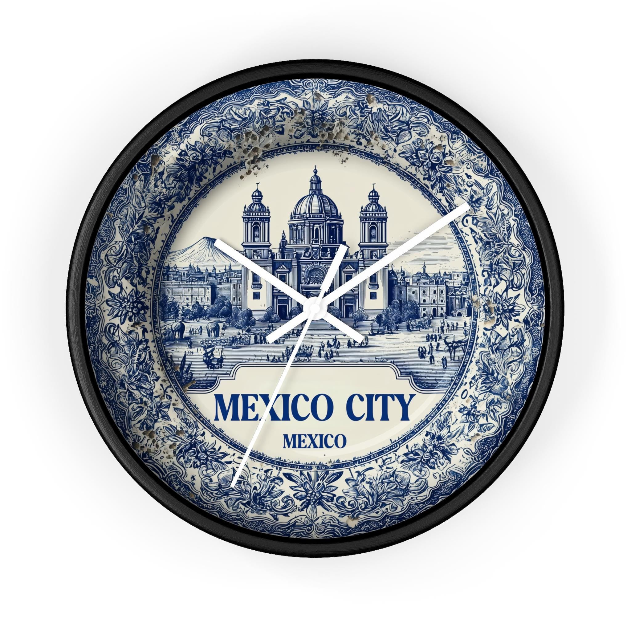 Mexico City Mexico Wall Clock, Delf style Home Decor, Vintage City Travel Keepsake Art