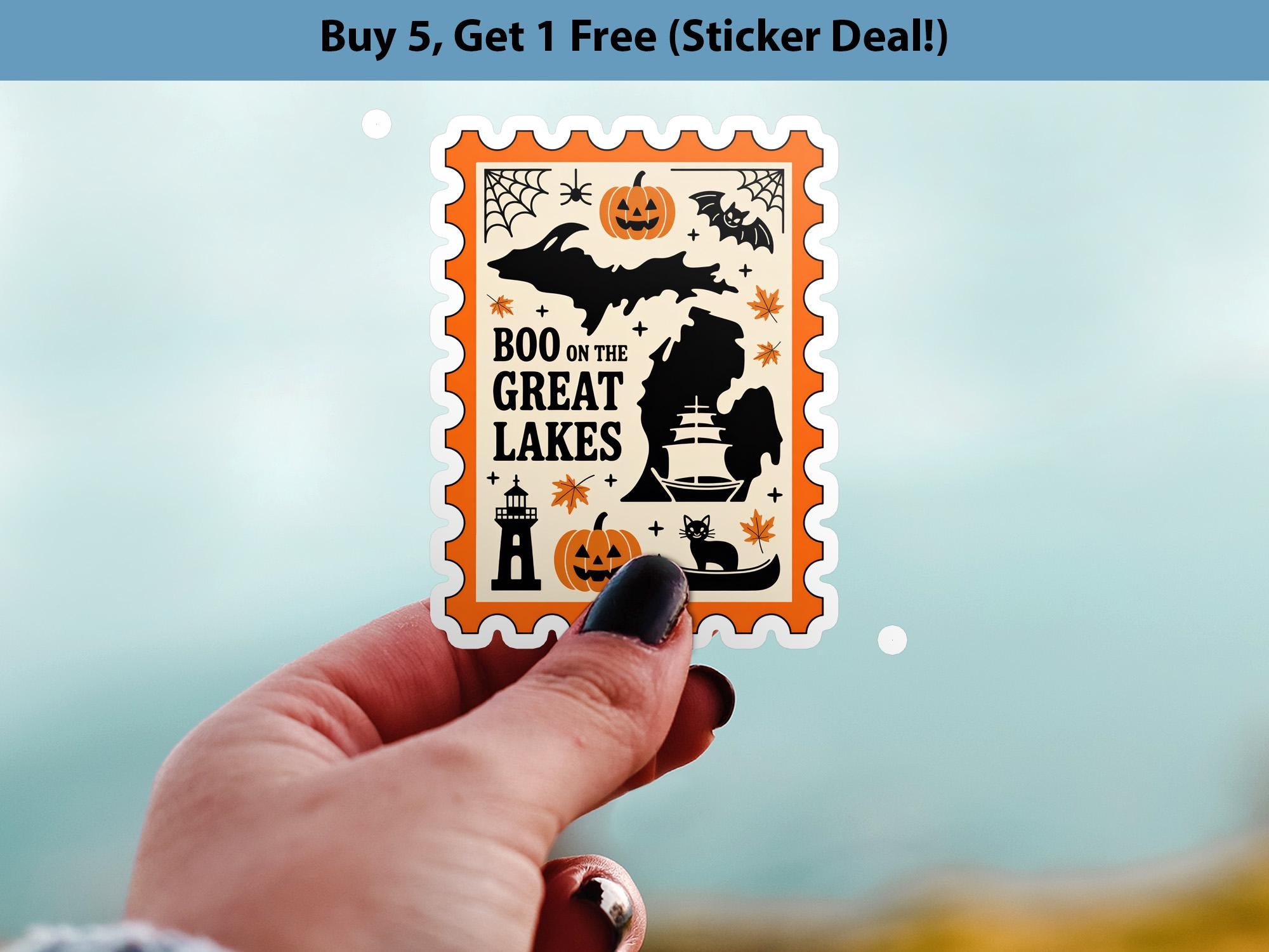 Michigan Stamp Halloween Sticker, Spooky USA Kiss-Cut Vinyl, Waterproof Decal, United States Travel
