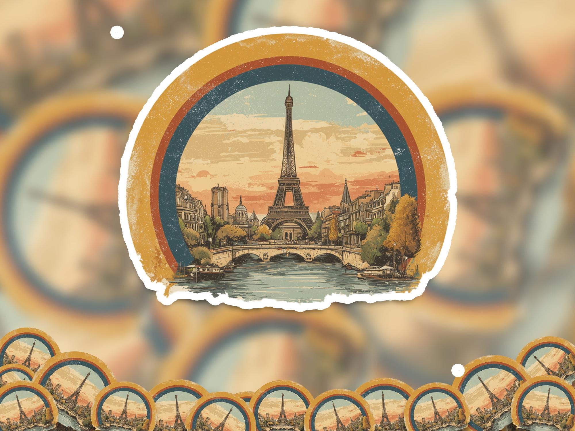 Paris Vintage Watercolor Kiss-Cut Vinyl, Waterproof Decal, Retro Travel Lover Collection