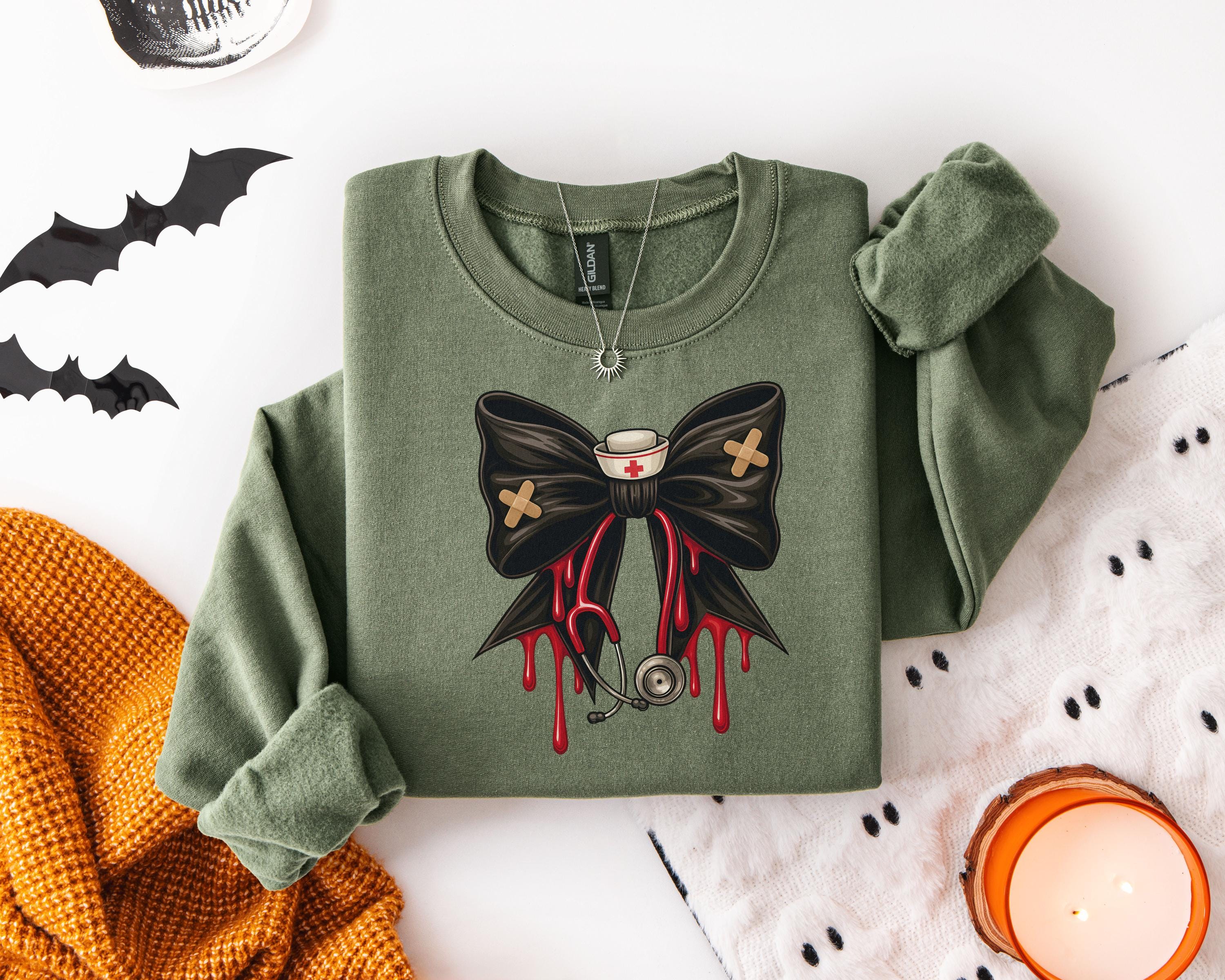 Halloween Nurse Shirt with Spooky Bow and Stethoscope, Cute Fall Medical Sweatshirt, Gift for Nurse or Healthcare Worker