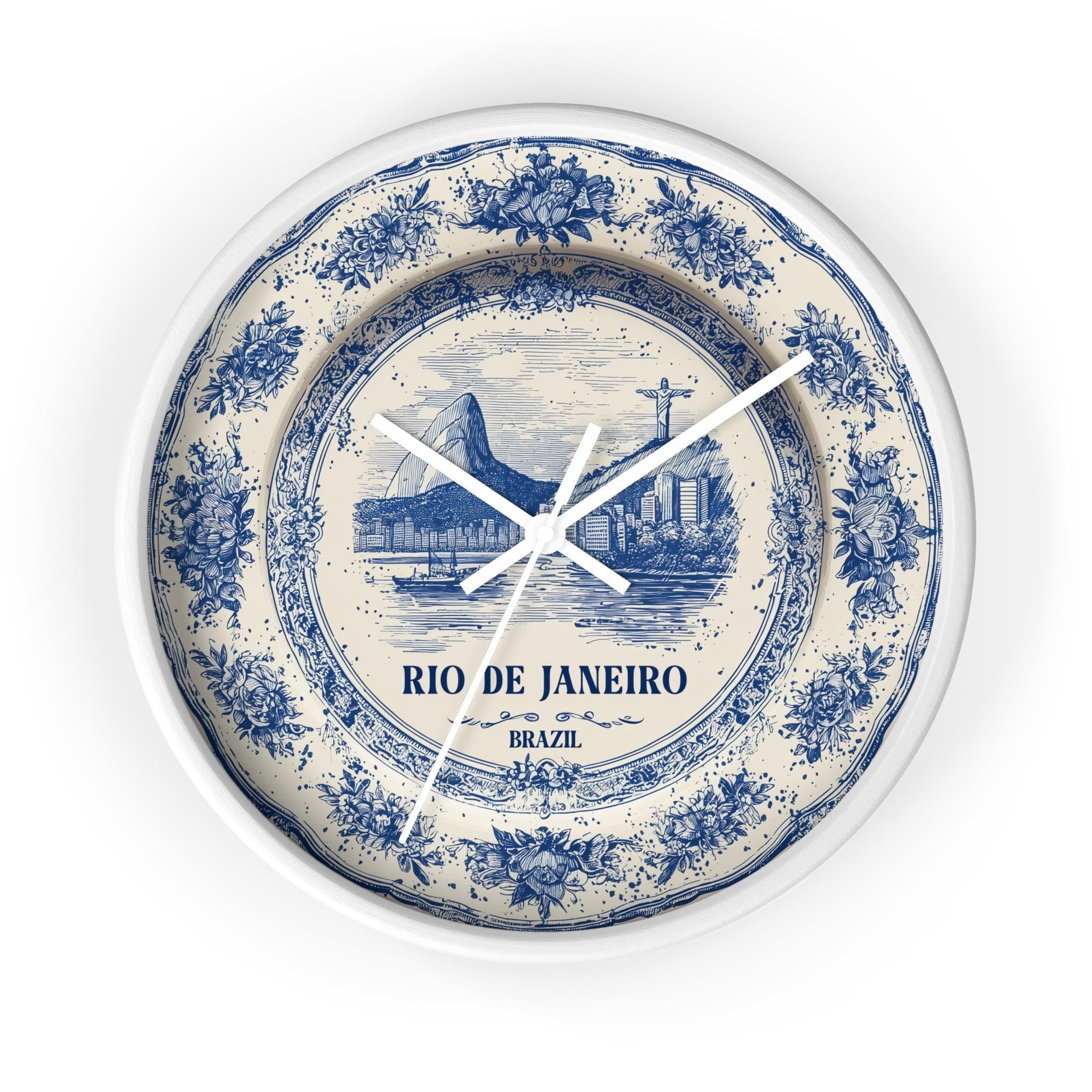 Rio Brazil Wall Clock, Delf style Home Decor, Vintage City Travel Keepsake Art