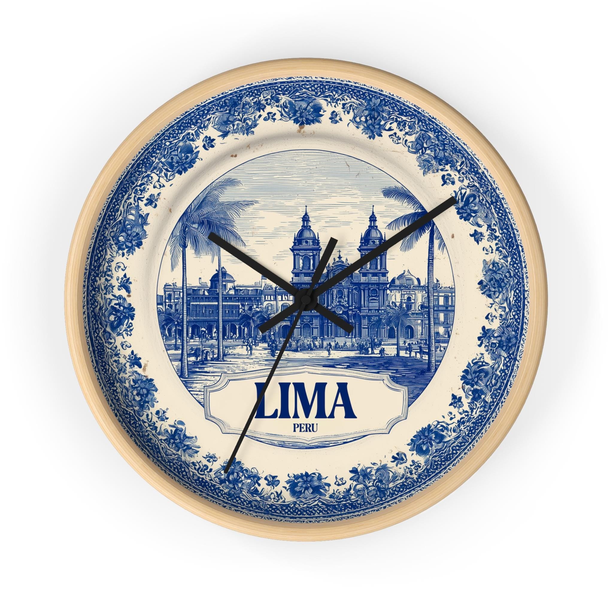 Lima Peru Wall Clock, Delf style Home Decor, Vintage City Travel Keepsake Art