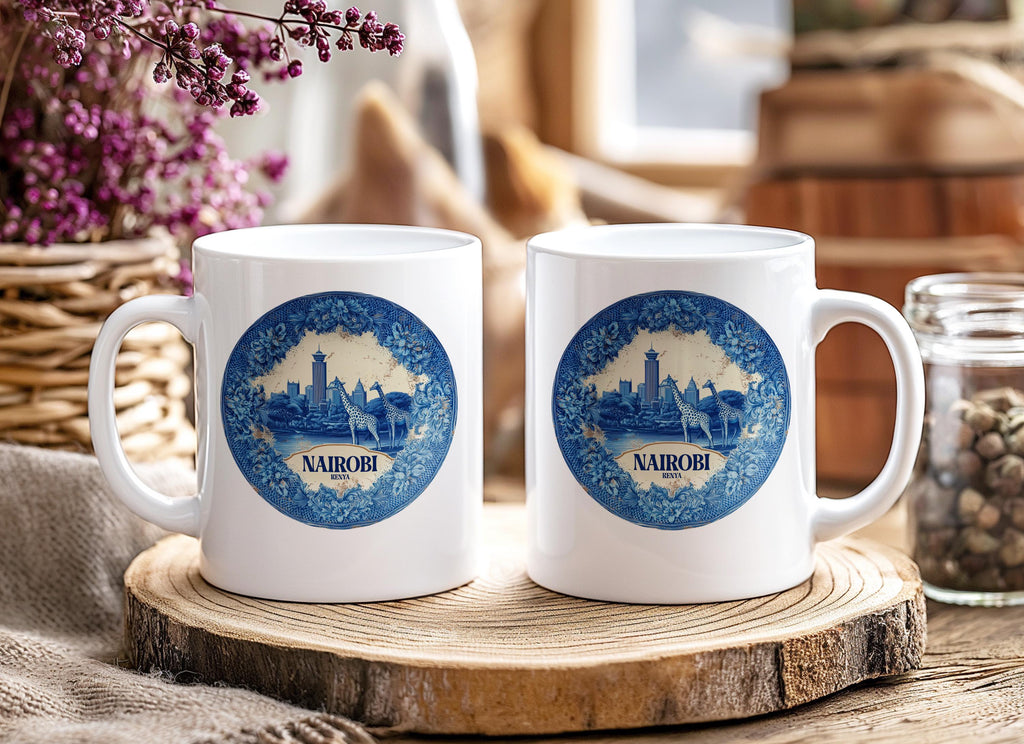 Nairobi Kenya Mug, Custom Delft Style cup, Personalized Vintage Travel City Gift