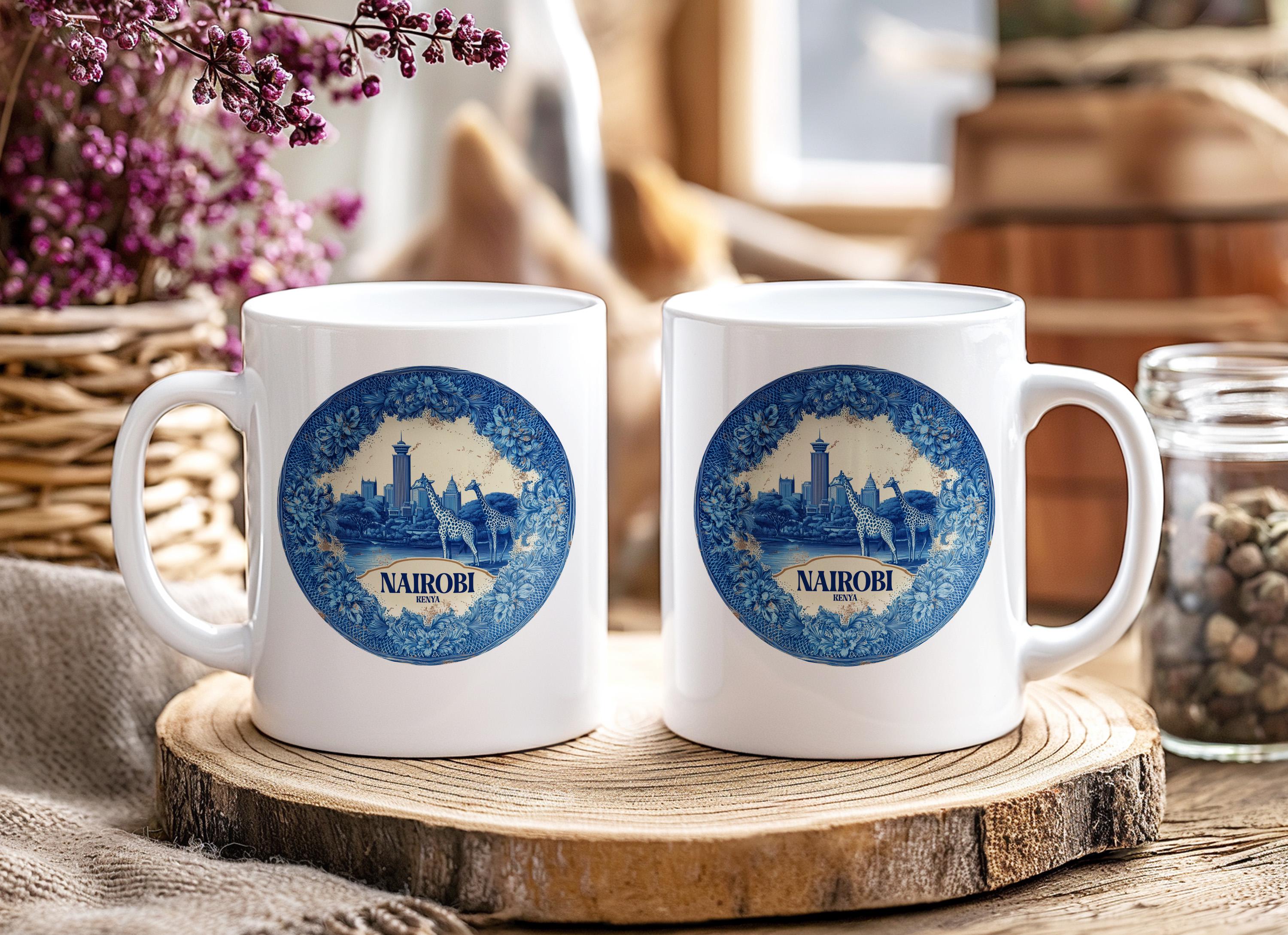 Nairobi Kenya Mug, Custom Delft Style cup, Personalized Vintage Travel City Gift