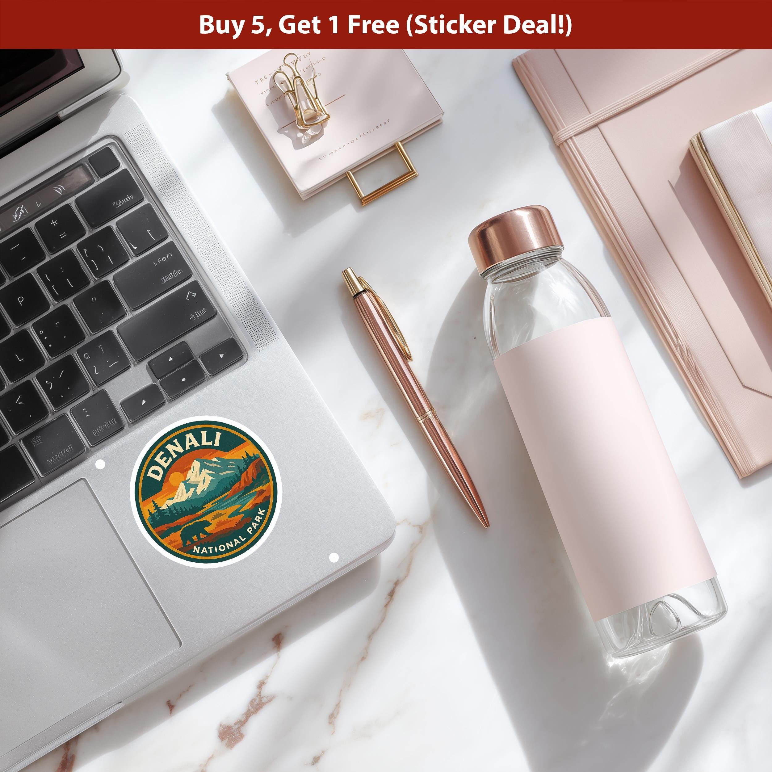 Denali National Park Sticker, Retro Vinyl Waterproof Decal, Vintage USA Travel Collection