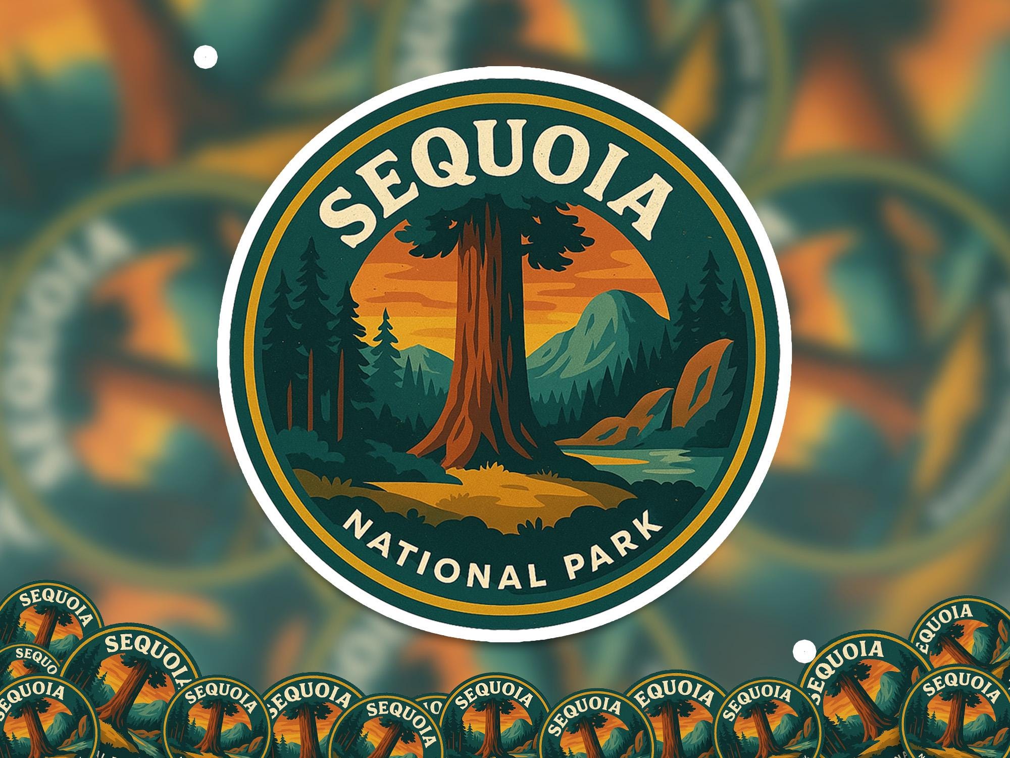 Sequoia National Park Sticker Kiss-Cut Vinyl, Waterproof Decal, Retro Travel Lover Collection