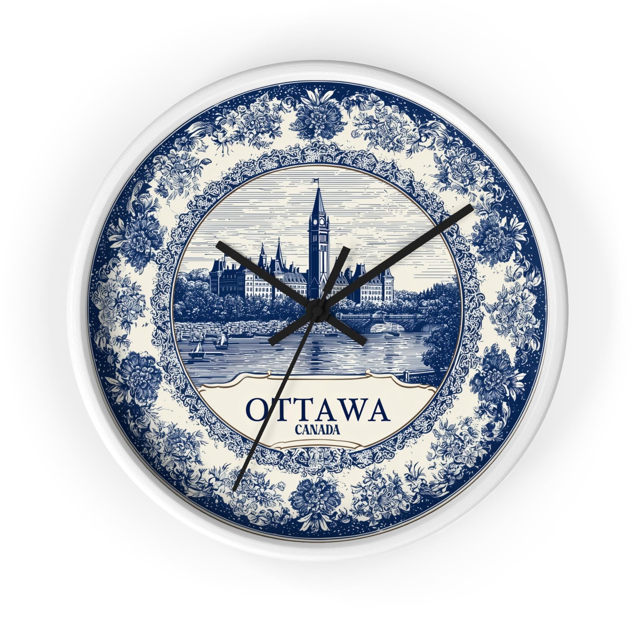 Ottawa Canada Wall Clock, Delf style Home Decor, Vintage City Travel Keepsake Art