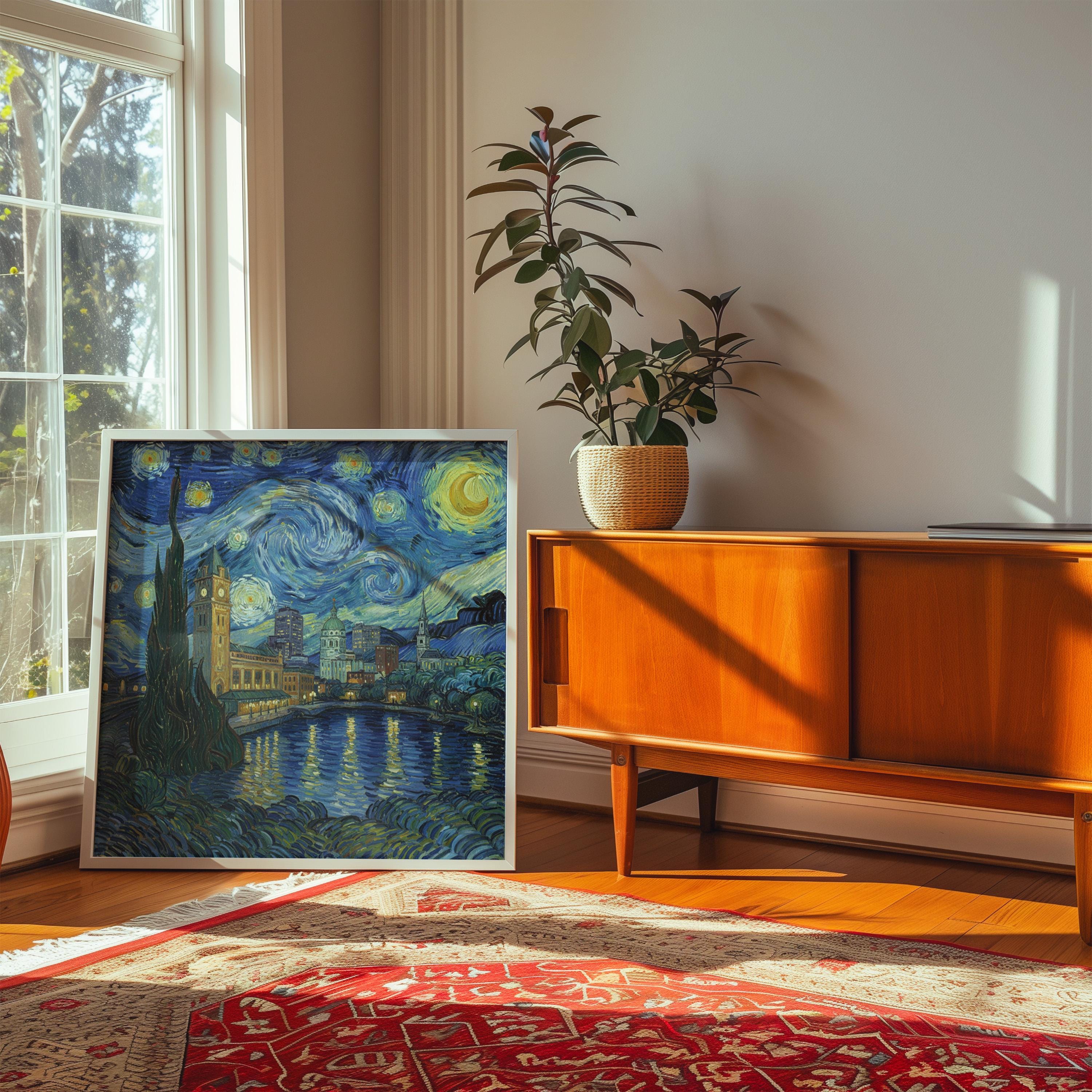 Worcester Massachusetts Starry Night Wall Art, Van Gogh Print, Travel Gift Home Decor