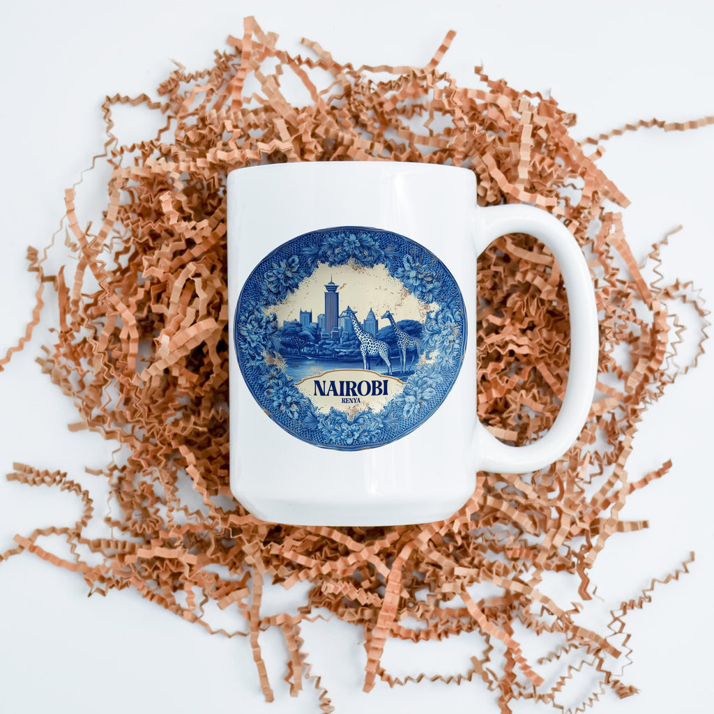 Nairobi Kenya Mug, Custom Delft Style cup, Personalized Vintage Travel City Gift