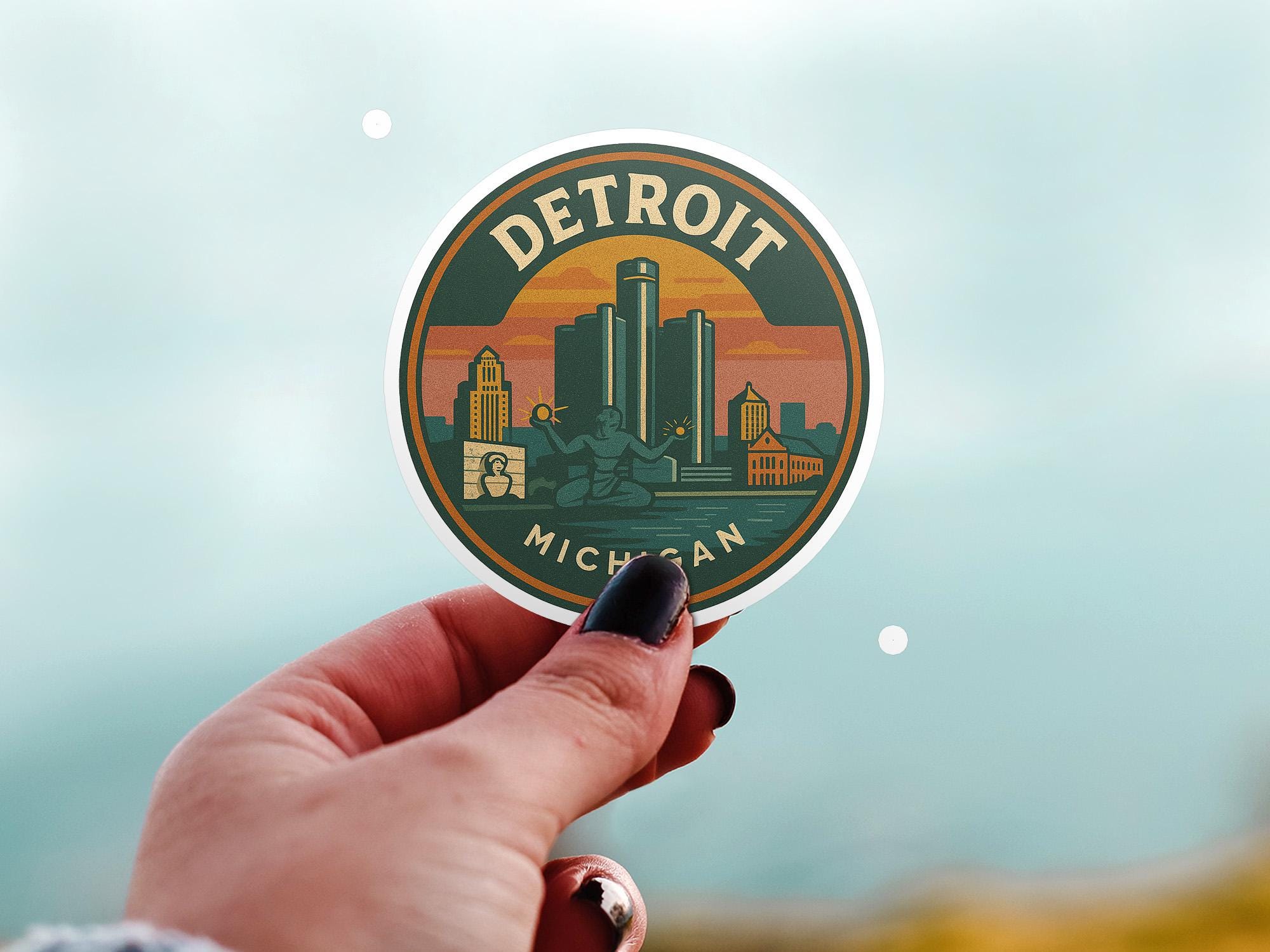 Detrioit Michigan Kiss-Cut Vinyl, US Waterproof Decal, Retro Travel Lover Collection