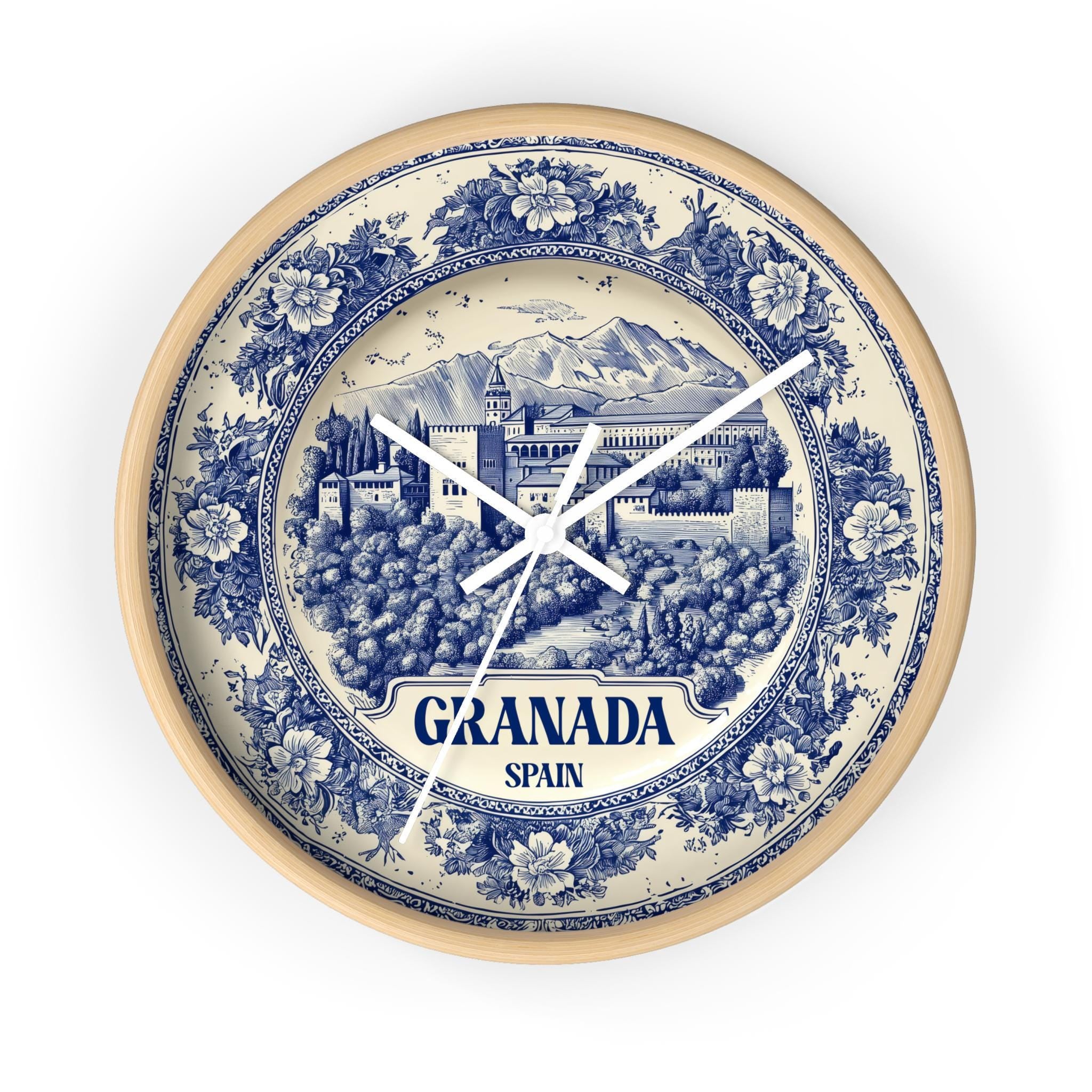 Granada Spain Wall Clock, Delf style Home Decor, Vintage City Travel Keepsake Art