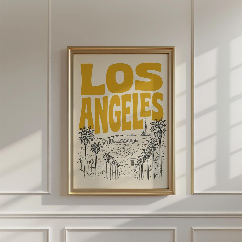 Los Angeles Wall Minimalist Art, Framed Canvas Print, California Skyline Retro City Decor