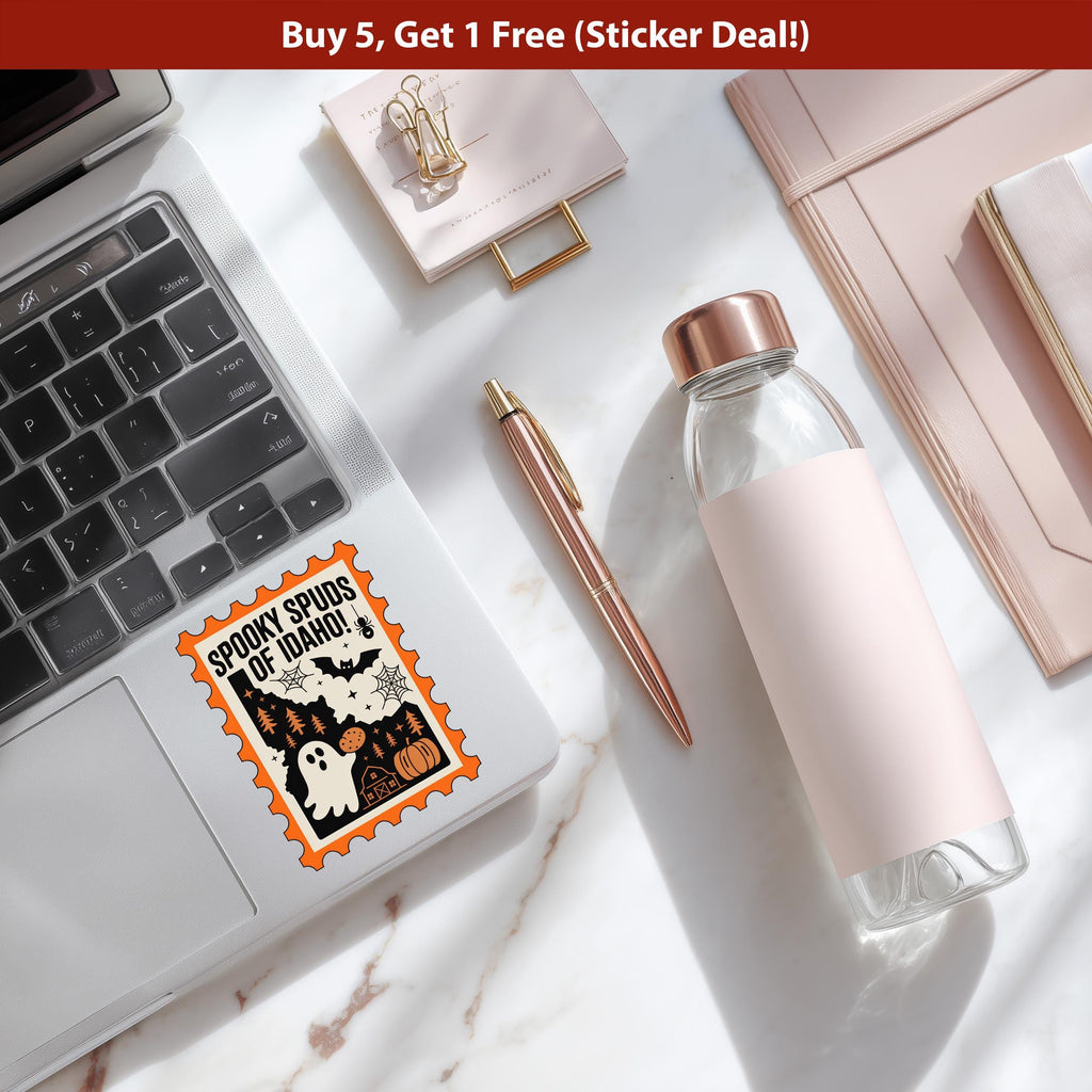 Idaho Stamp Halloween Sticker, Spooky USA Kiss-Cut Vinyl, Waterproof Decal, United States Travel