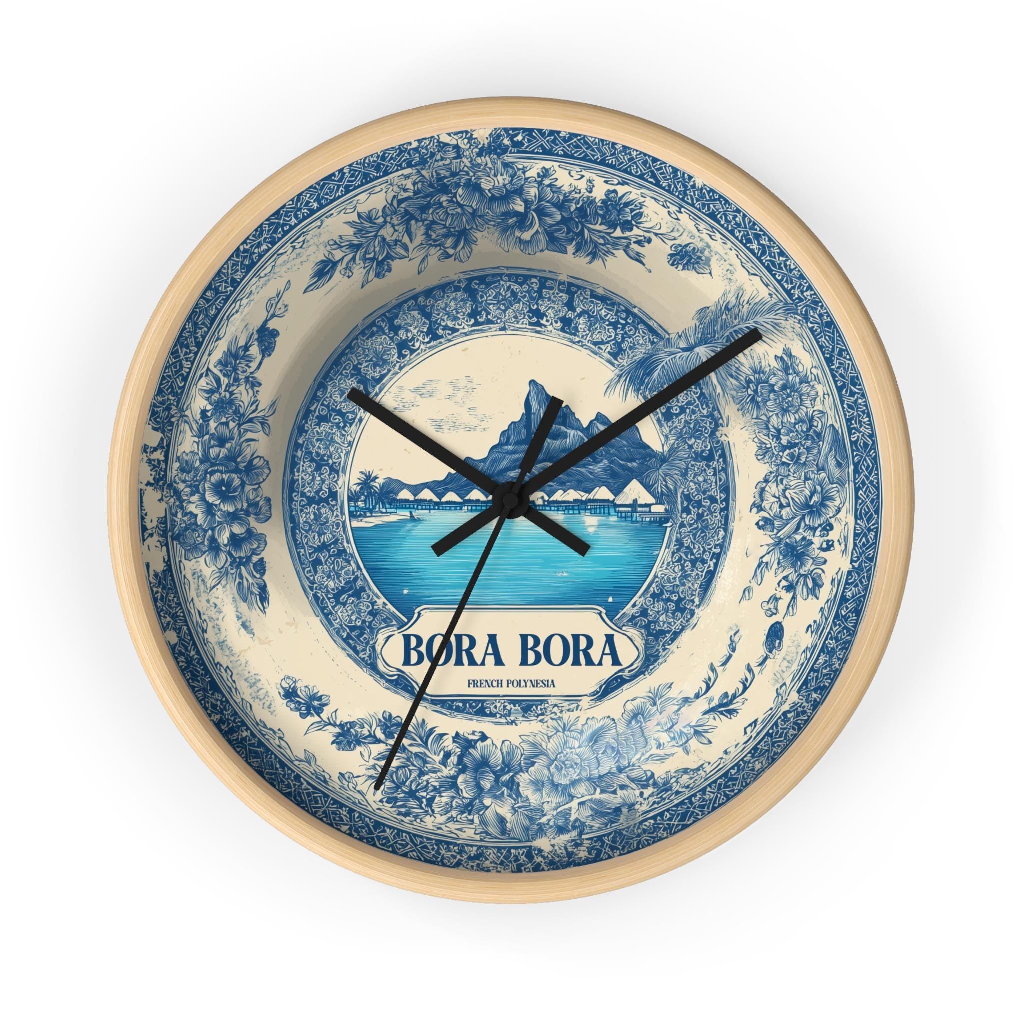 Bora Bora French Polynesia Wall Clock, Delf style Home Decor, Vintage City Travel Keepsake Art