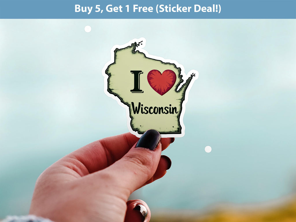 I love Wisconsin Sticker, Vintage US States Vinyl Decal, Waterproof Decal, Retro Travel Collection