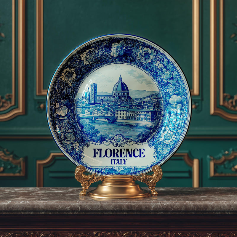 Florence Delft Plate, Vintage Decorative Home Decor Gift, Porcelain Ceramic Plate, Italy Travel