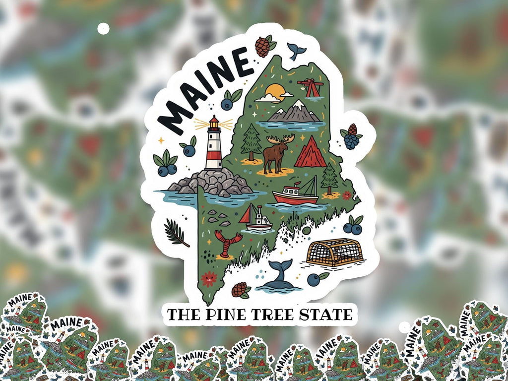 Maine State Sticker, USA Kiss-Cut Vinyl, Landmark Waterproof Decal, United States Travel Collection