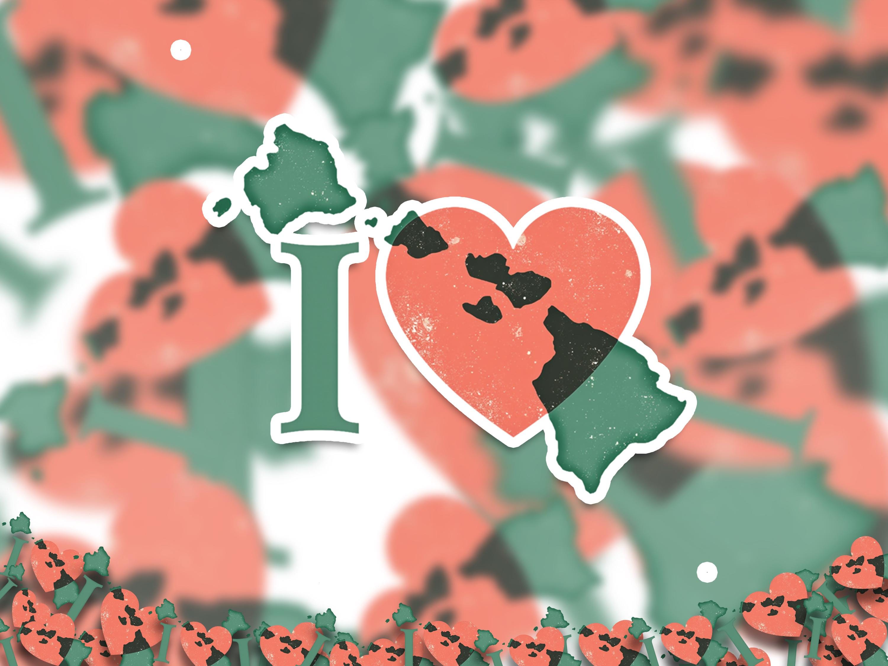 I love Hawaii Sticker, Vintage US States Vinyl Decal, Waterproof Decal, Retro Travel Collection