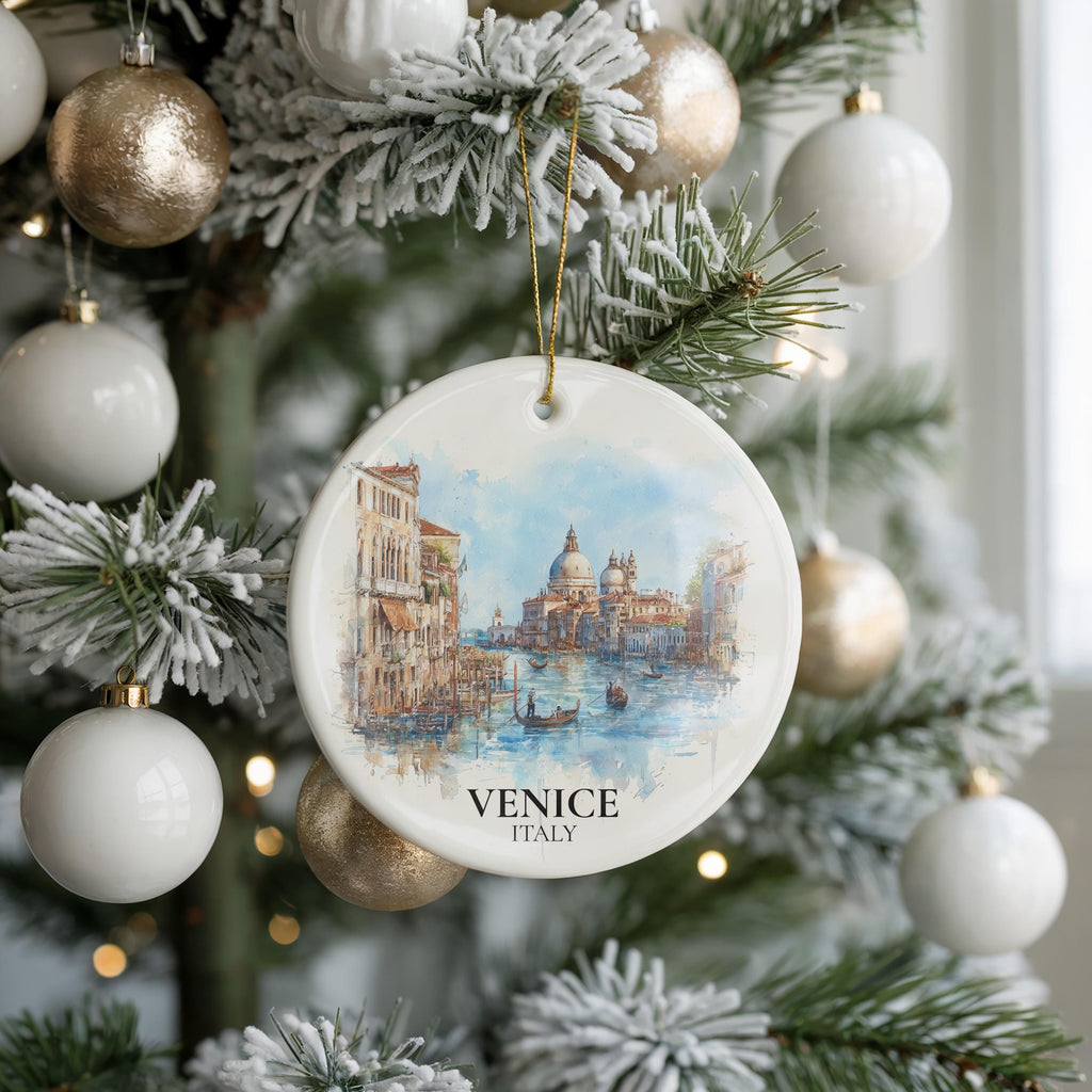Venice Italy Personalized Watercolor Ornament, Custom Ceramic Christmas gift, Travel Keepsake