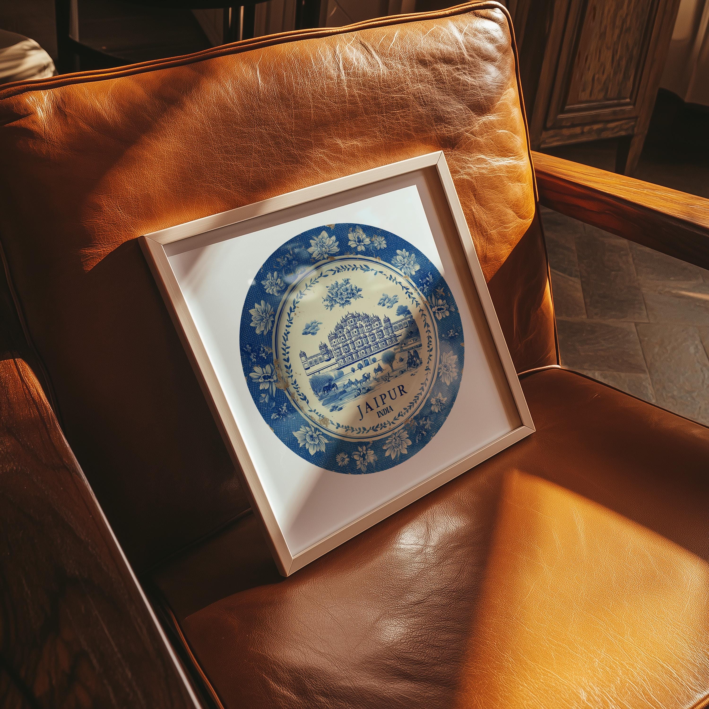 Jaipur India Wall Art, Vintage Delft Blue Poster, City Print, Travel Home Decor