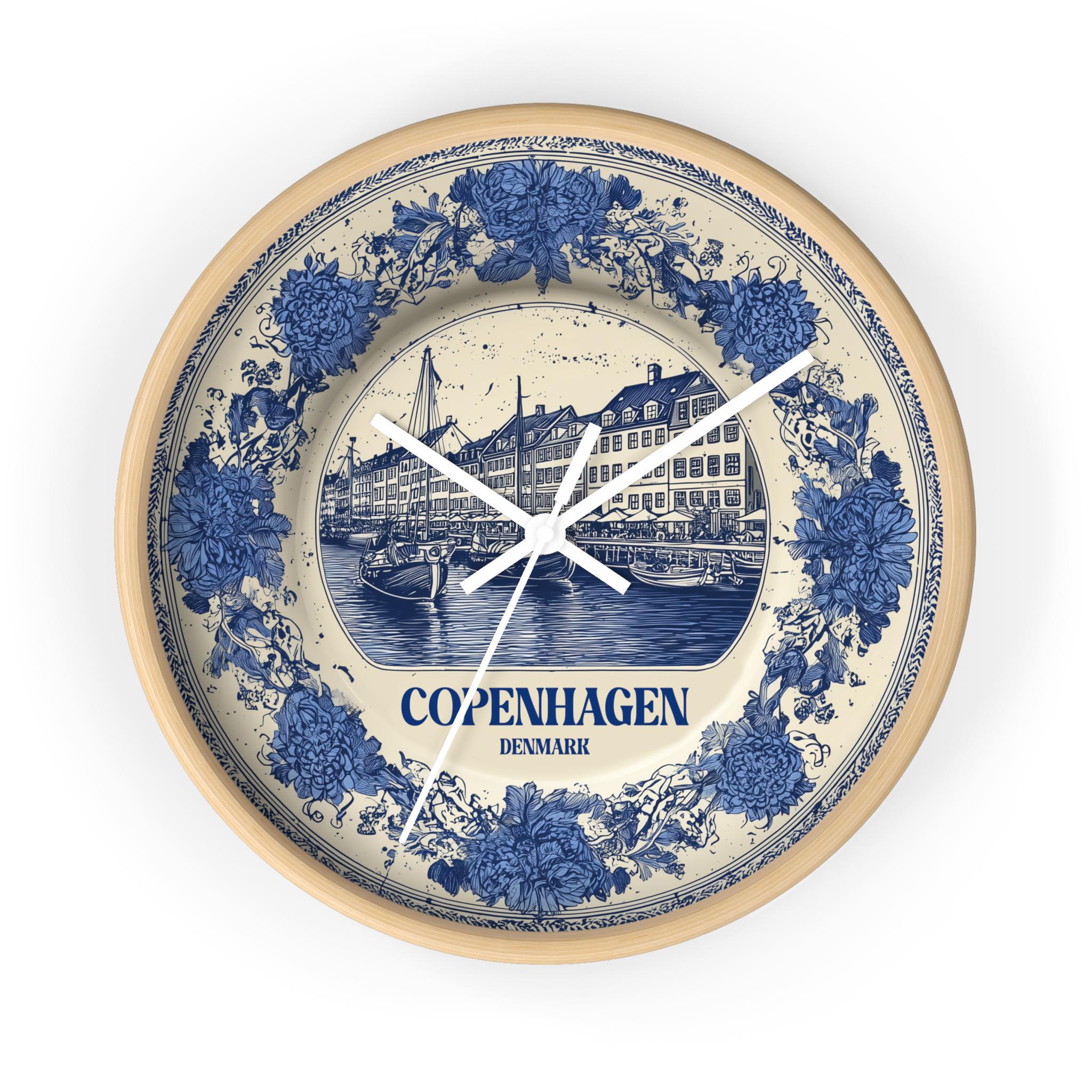 Copenhagen Denmark Wall Clock, Delf style Home Decor, Vintage City Travel Keepsake Art