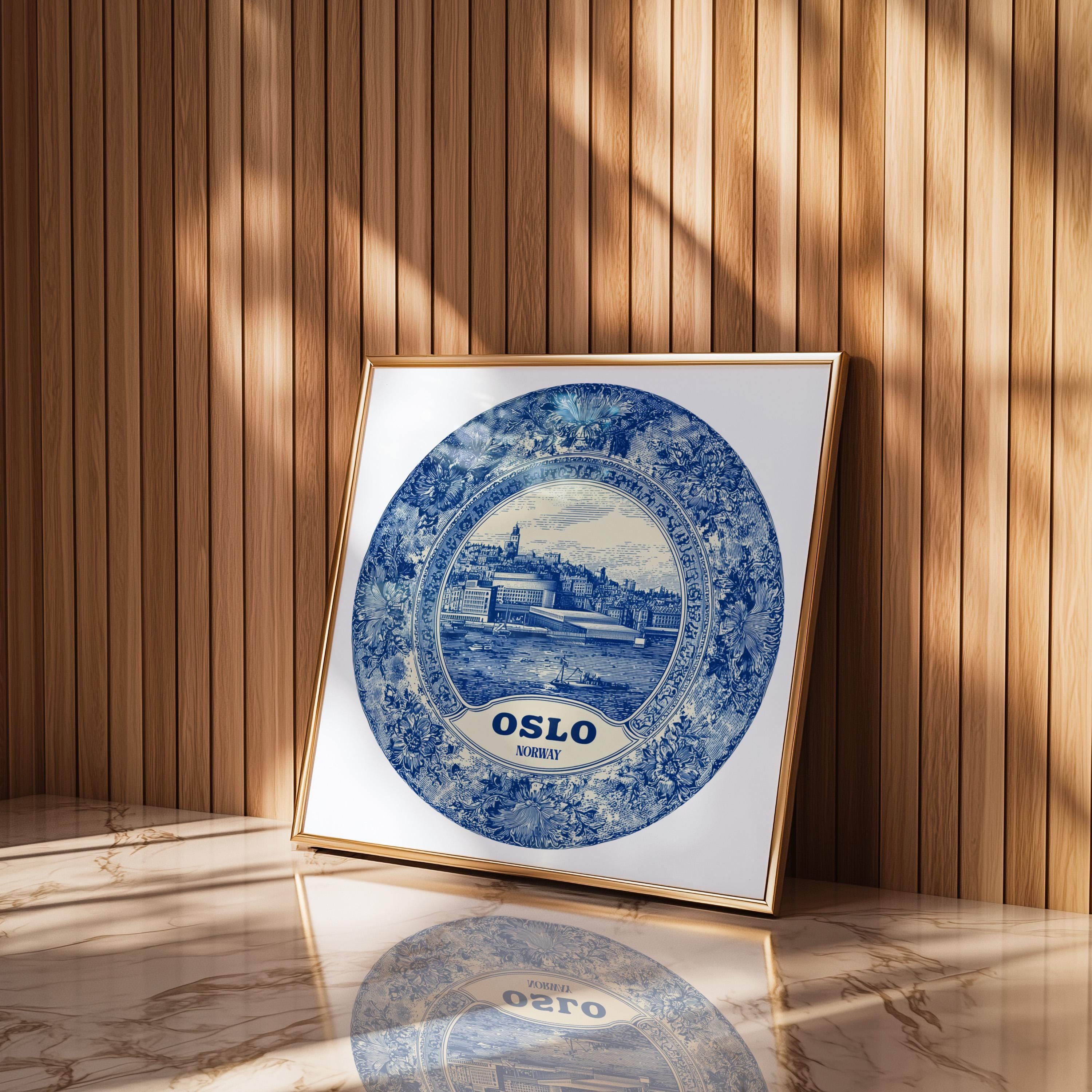 Oslo Norway Wall Art, Vintage Delft Blue Poster, City Print, Travel Home Decor