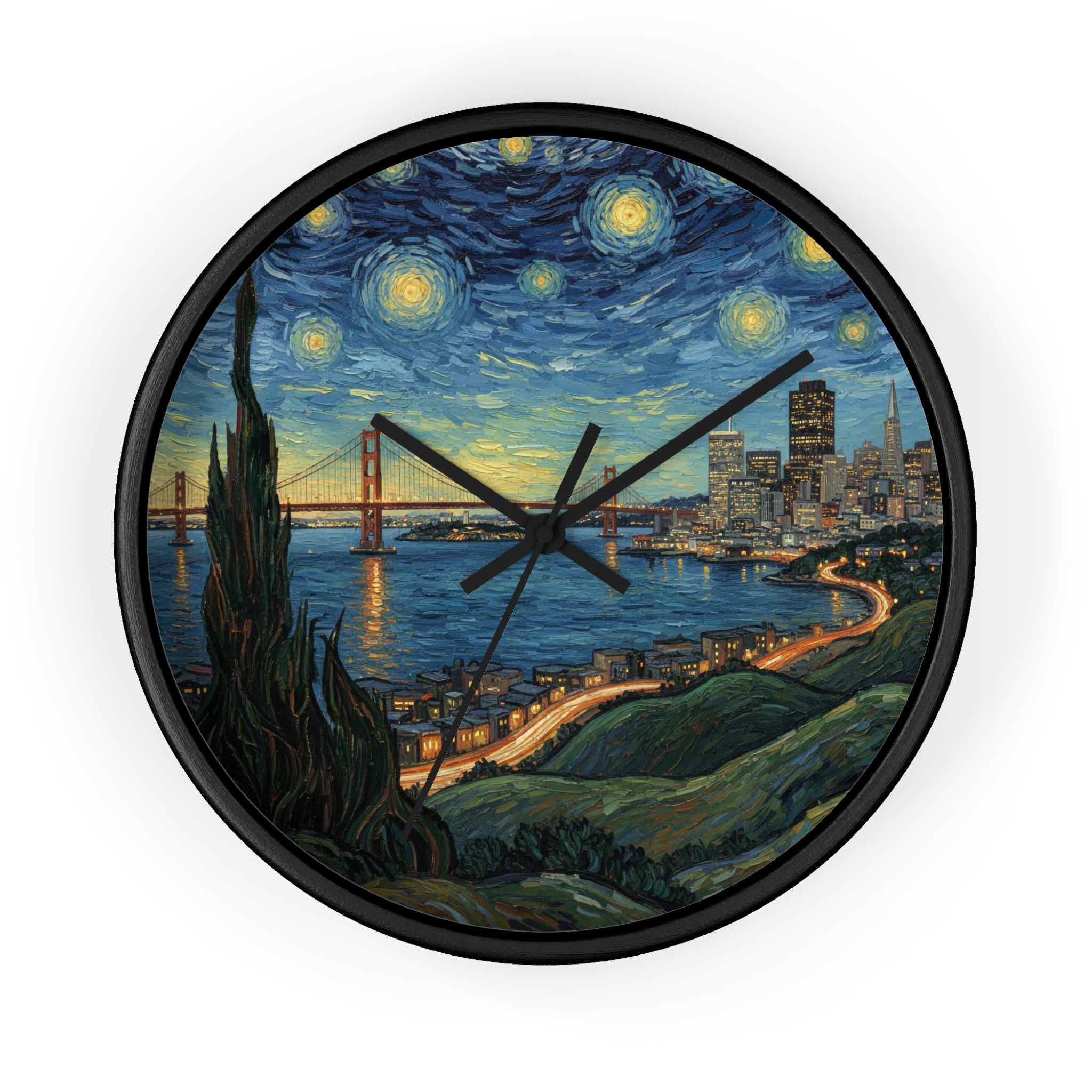 San Francisco California Wall Clock Vintage Van Gogh Starry Night Home Gift