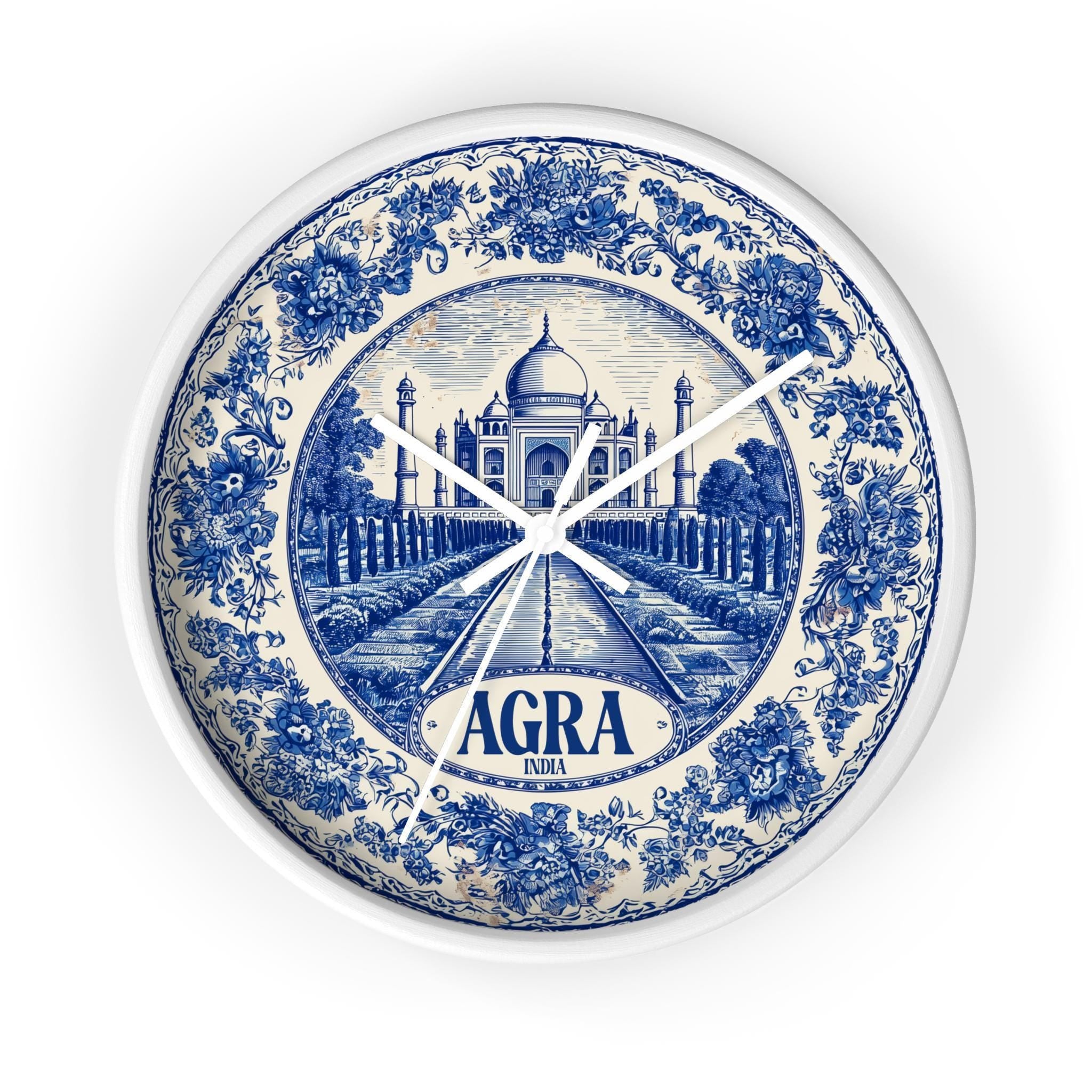 Agra India Wall Clock, Delf style Home Decor, Vintage City Travel Keepsake Art