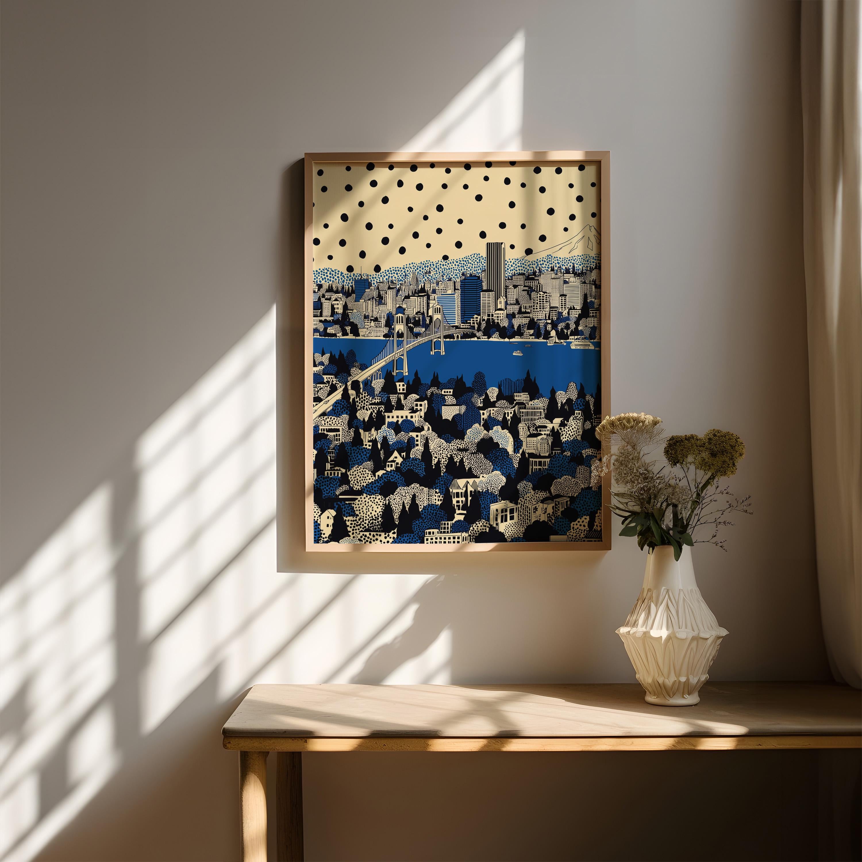 Portland Oregon Wall Art Print, Pop Art Modern Poster Japanese Travel Gift Canvas
