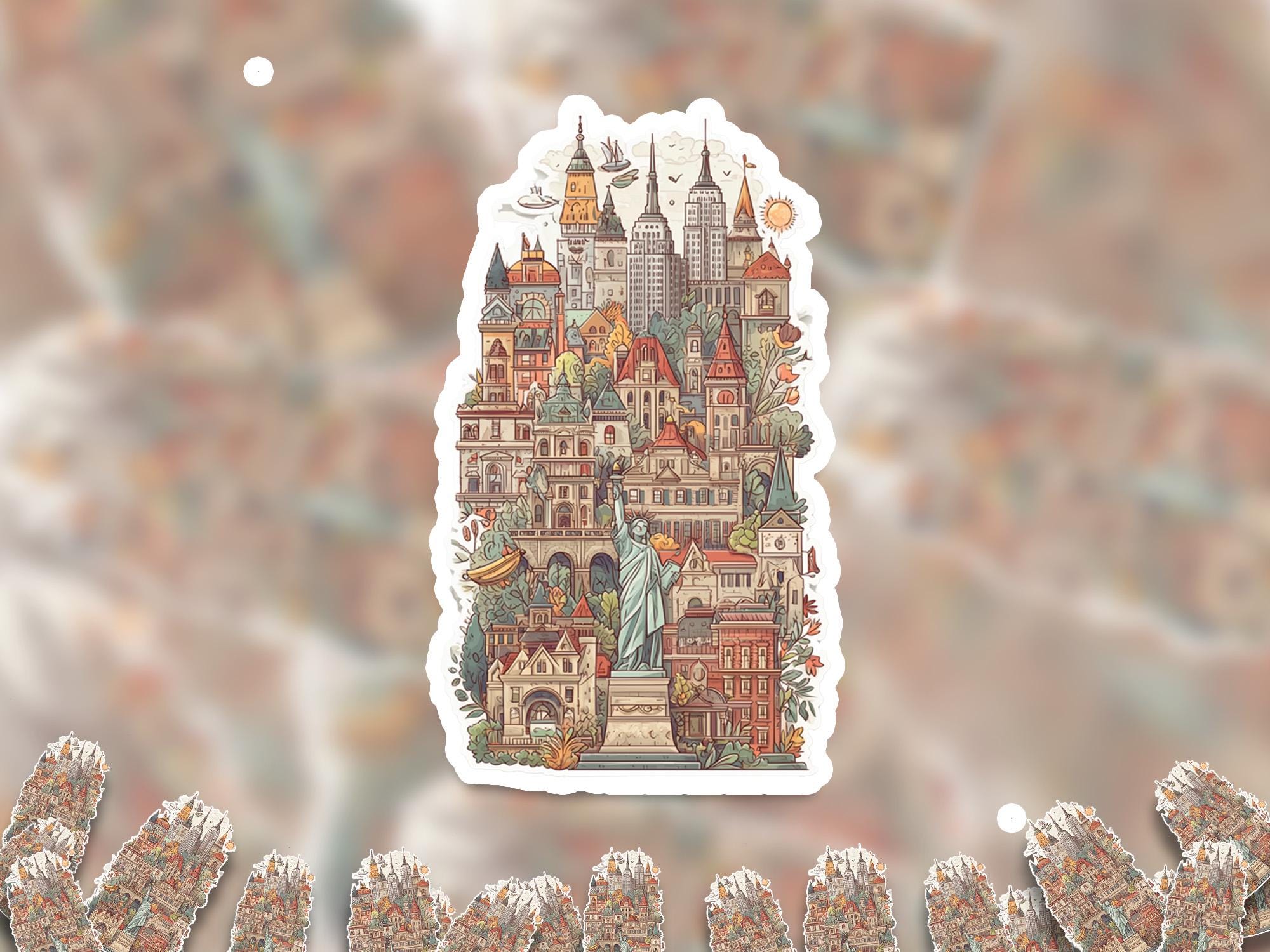 New York Sticker cute vintage Kiss-Cut Vinyl Decals NYC US, Waterproof Stickers for Tumbler, statute of Liberty, Laptop,  gift idea for