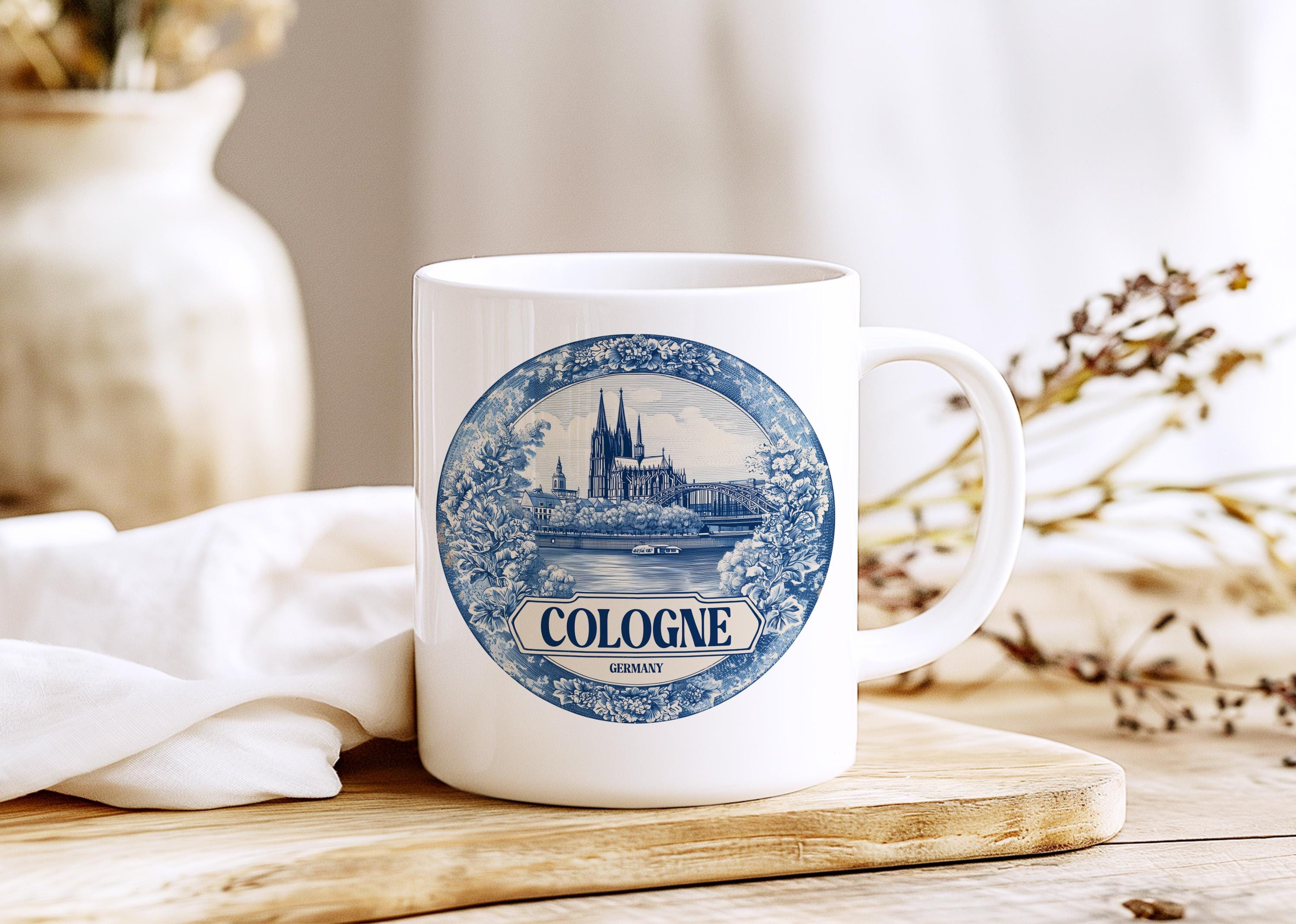 Cologne Germany Mug, Custom Delft Style cup, Personalized Vintage Travel City Gift