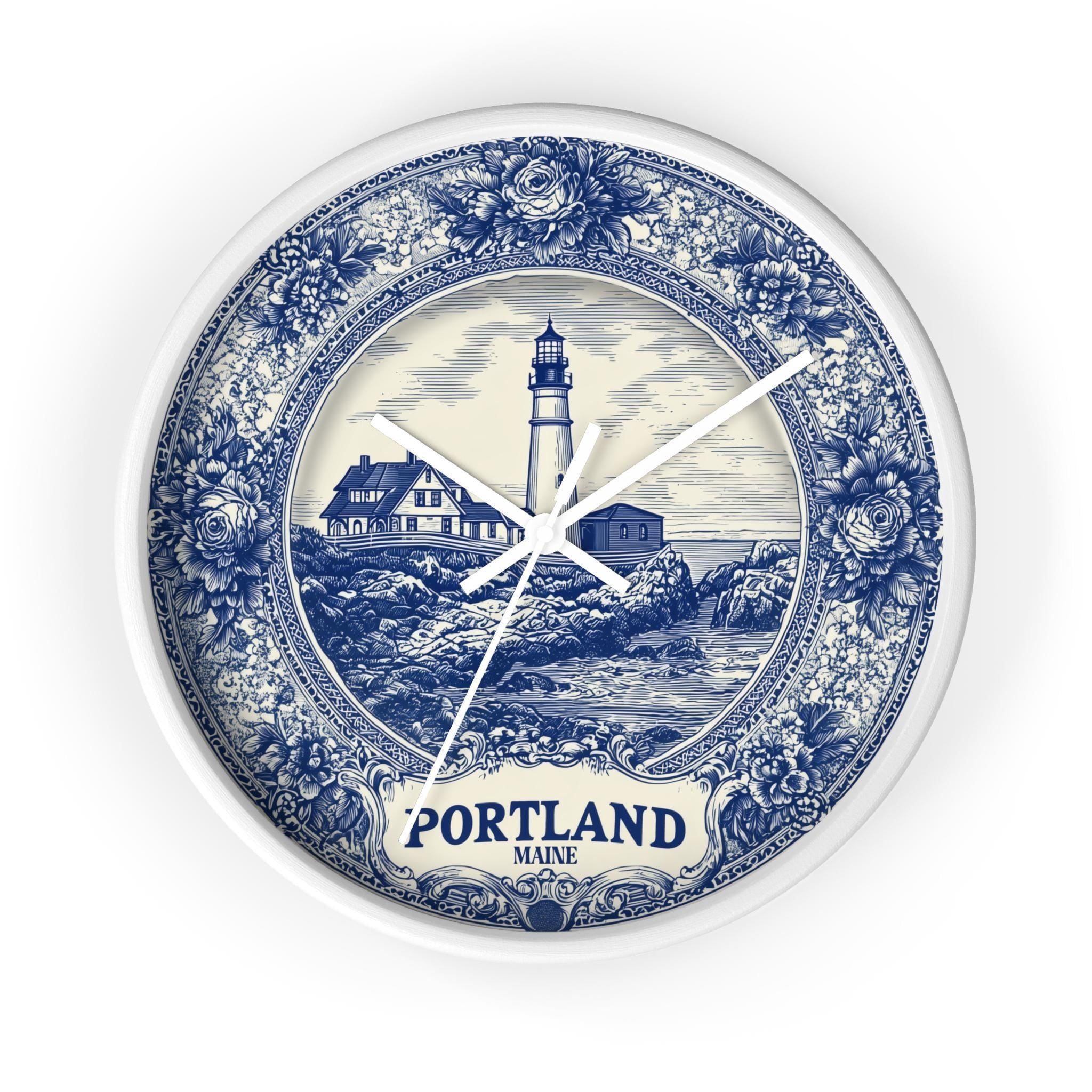 Portland Maine Wall Clock, Delf style Home Decor, Vintage City Travel Keepsake Art