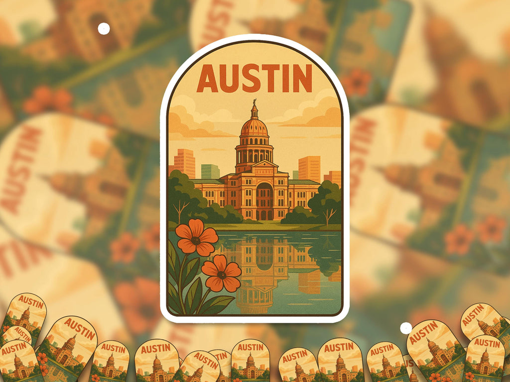 Austin Texas Sticker, Vintage City Vinyl Decal, Retro Travel Lover Collection, Journal Scrapbook