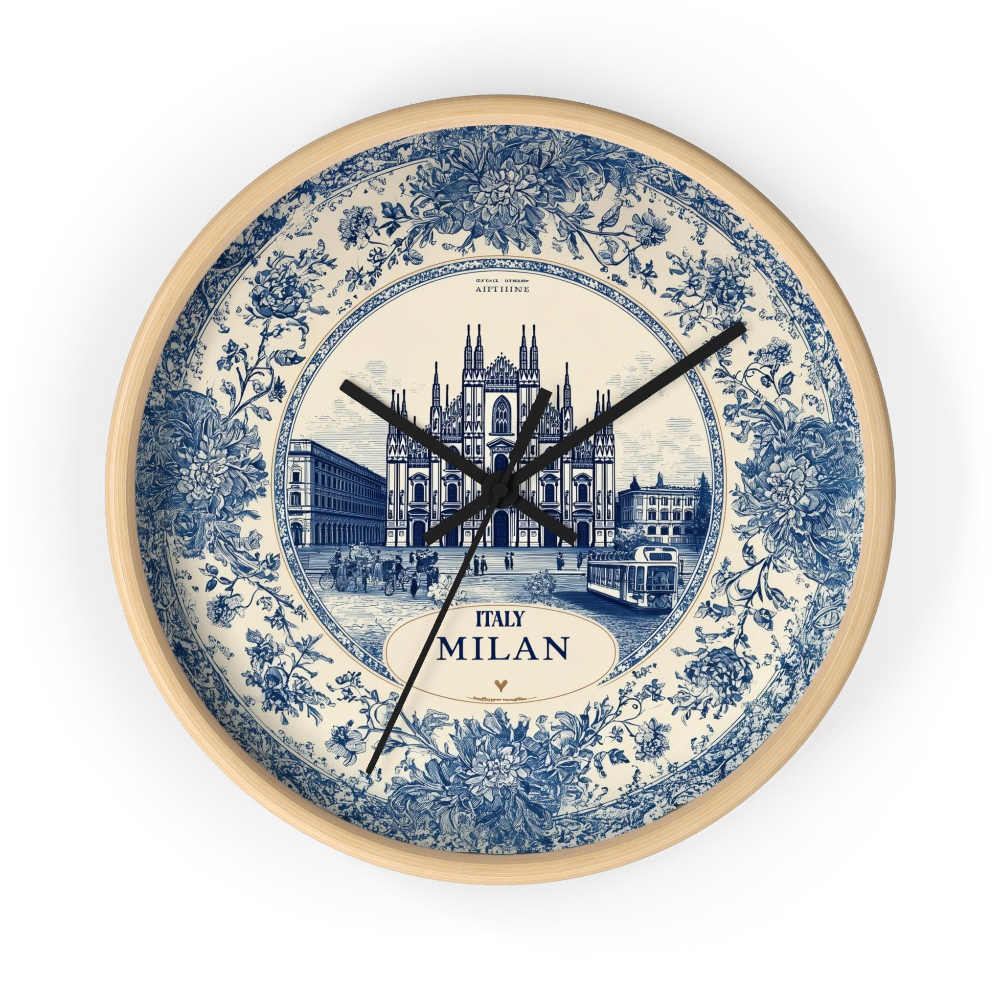 Milan Italy Wall Clock, Delf style Home Decor, Vintage City Travel Keepsake Art